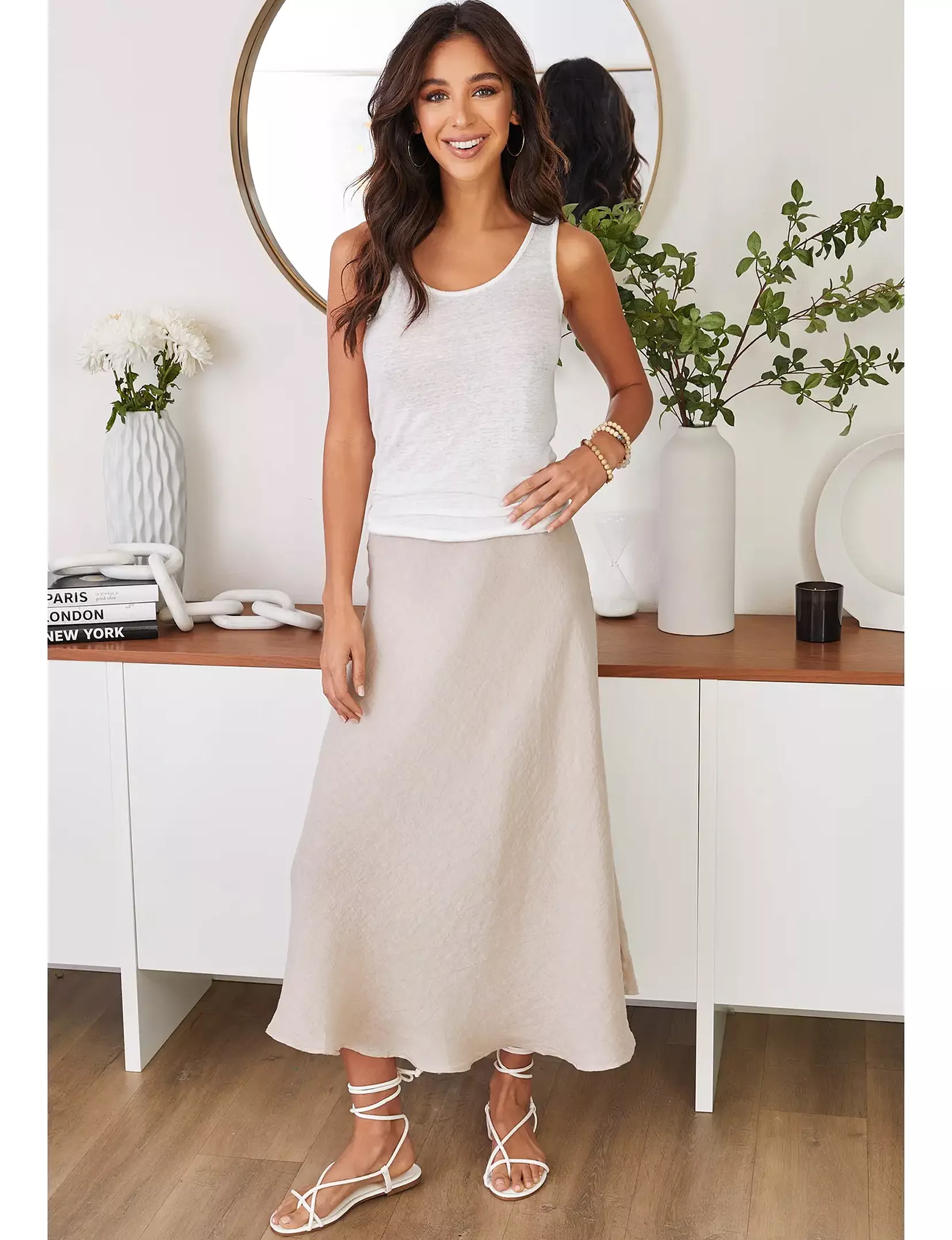 Crinkly Beige Linen Maxi Skirt