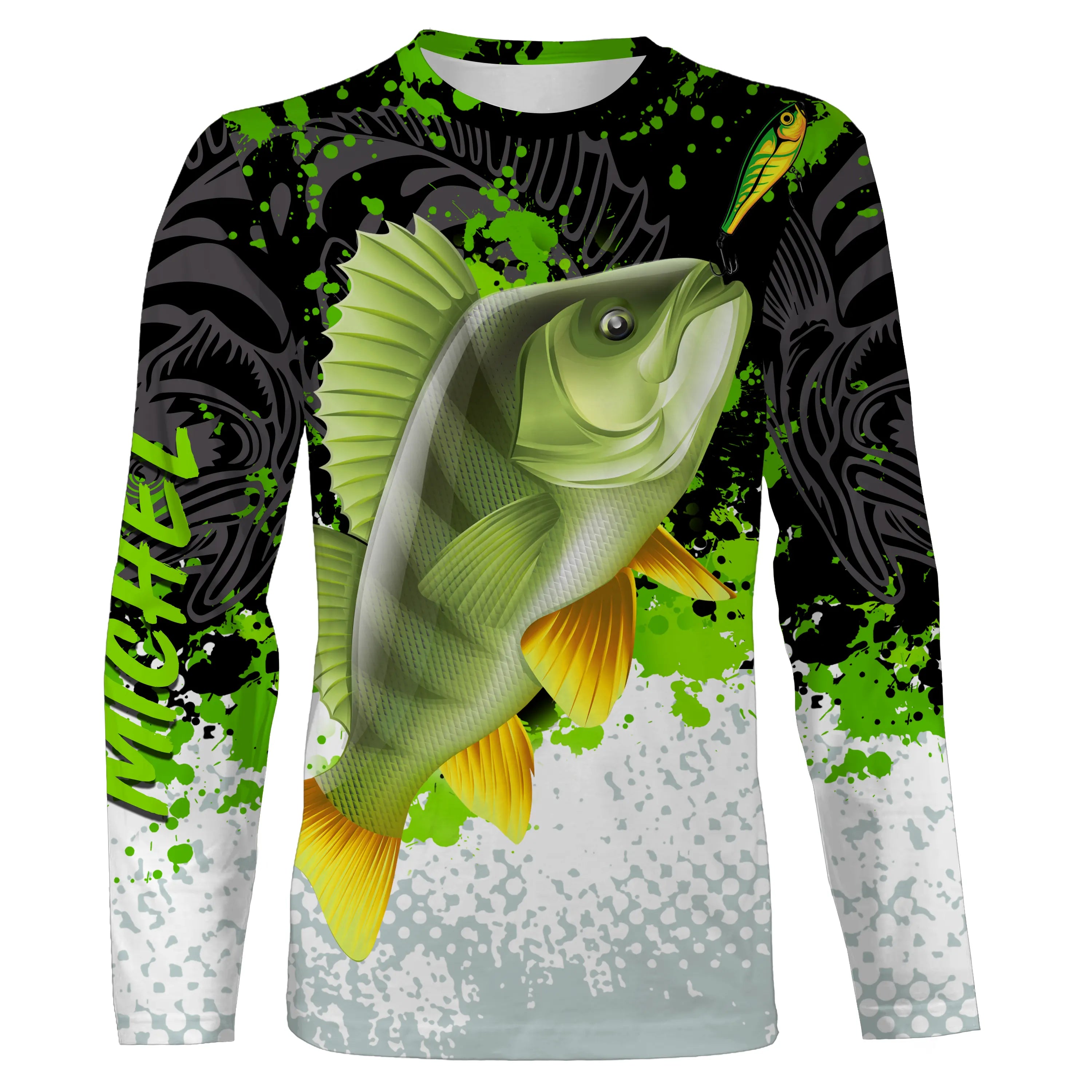 Custom Personalized Fishing Shirt - Perch Design, Green Black White, Ideal Gift for Fisherman - CT25072220