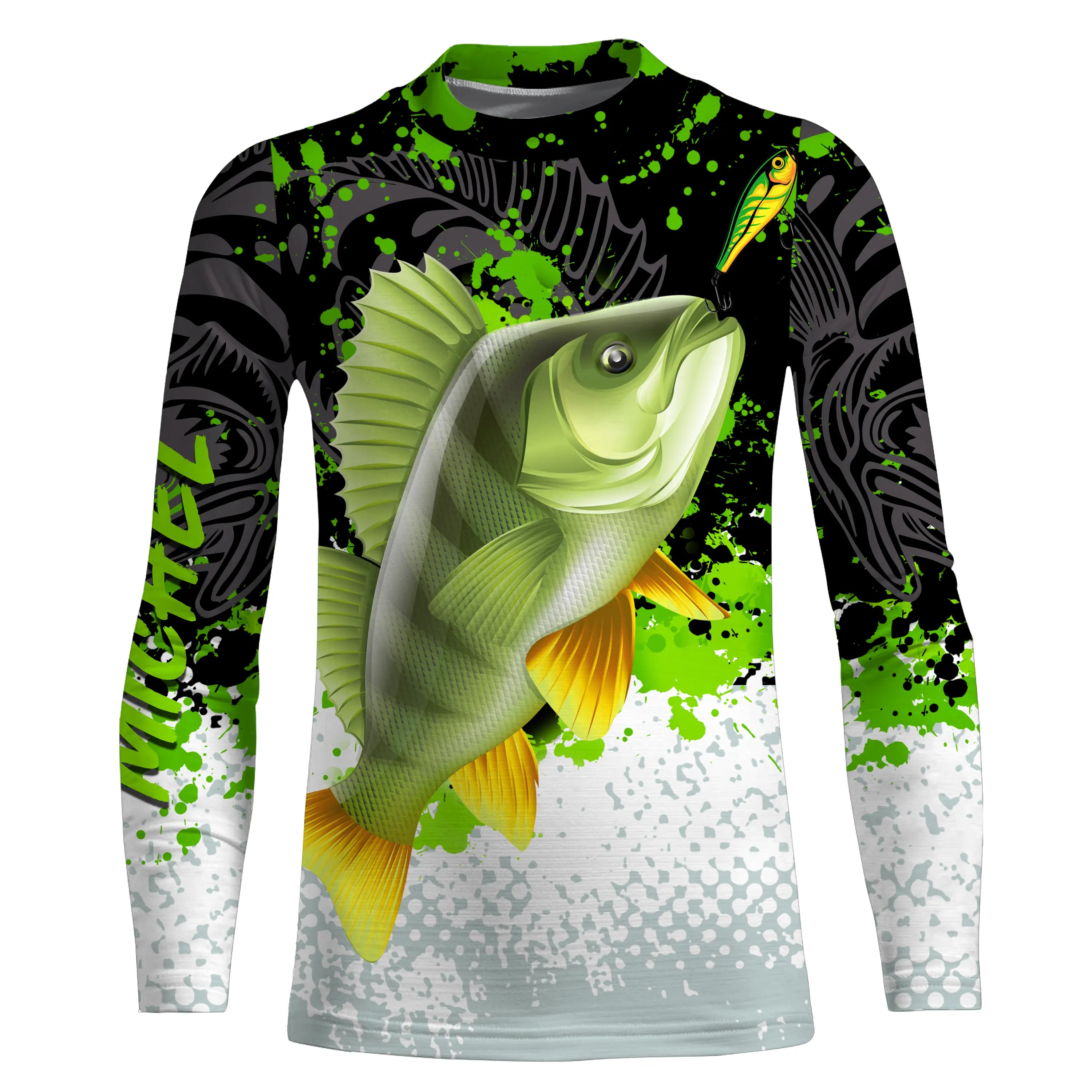 Custom Personalized Fishing Shirt - Perch Design, Green Black White, Ideal Gift for Fisherman - CT25072220