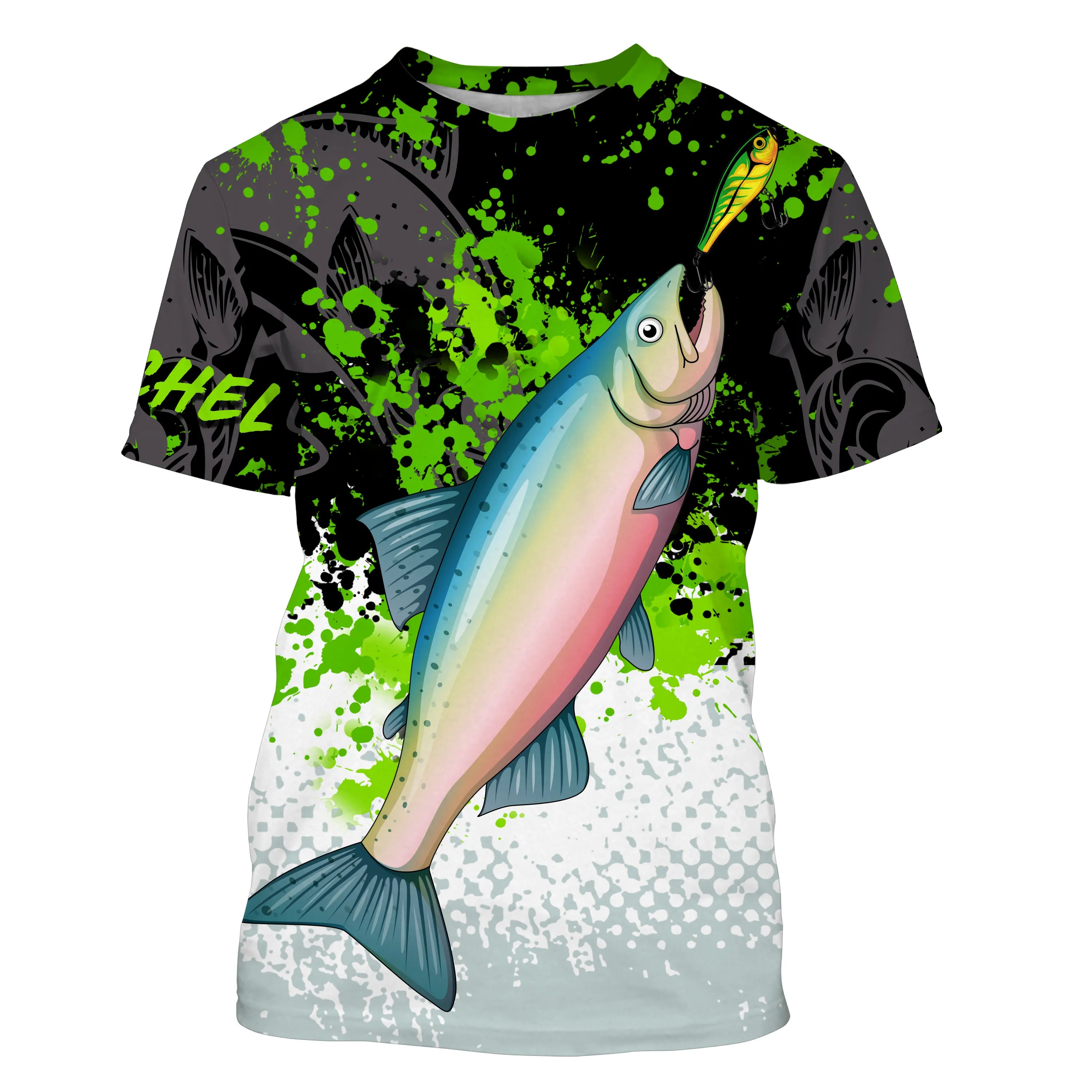 Custom Salmon Fishing Shirt - Green Black White - Ideal Gift for Fisherman