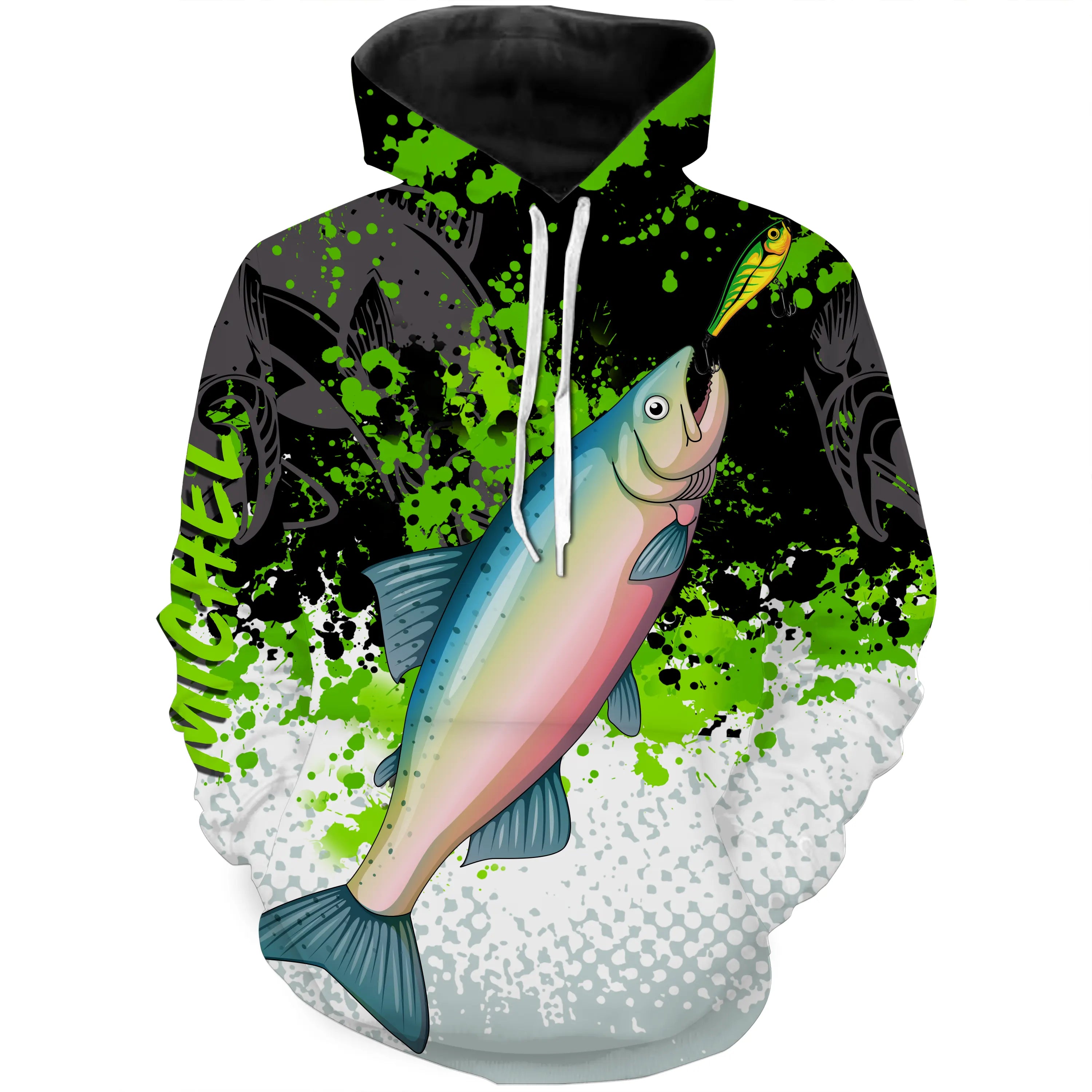 Custom Salmon Fishing Shirt - Green Black White - Ideal Gift for Fisherman