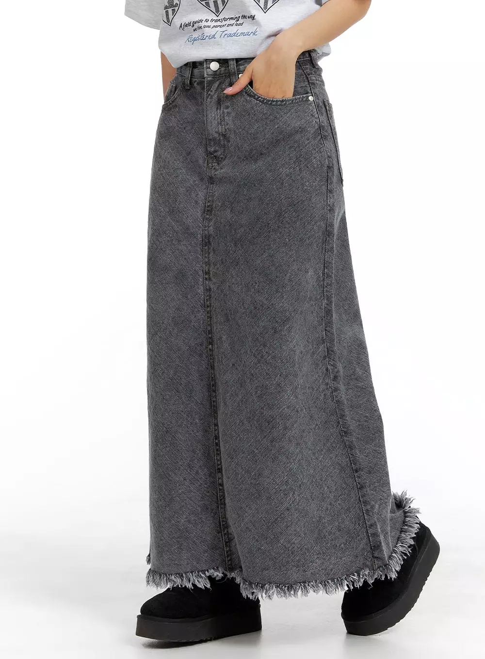 Denim Maxi Skirt - Distressed CM408