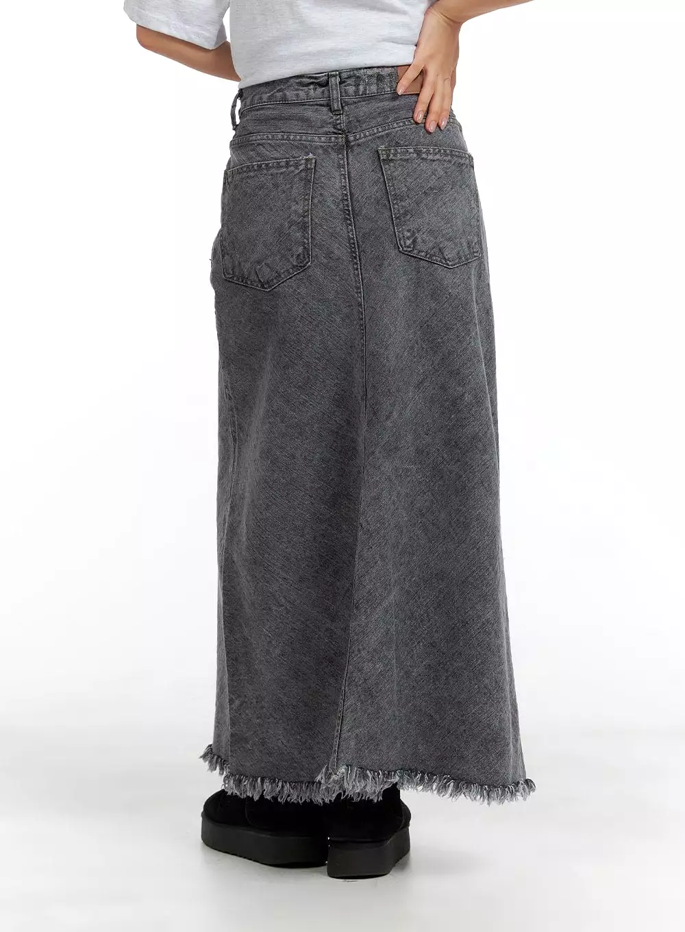 Denim Maxi Skirt - Distressed CM408