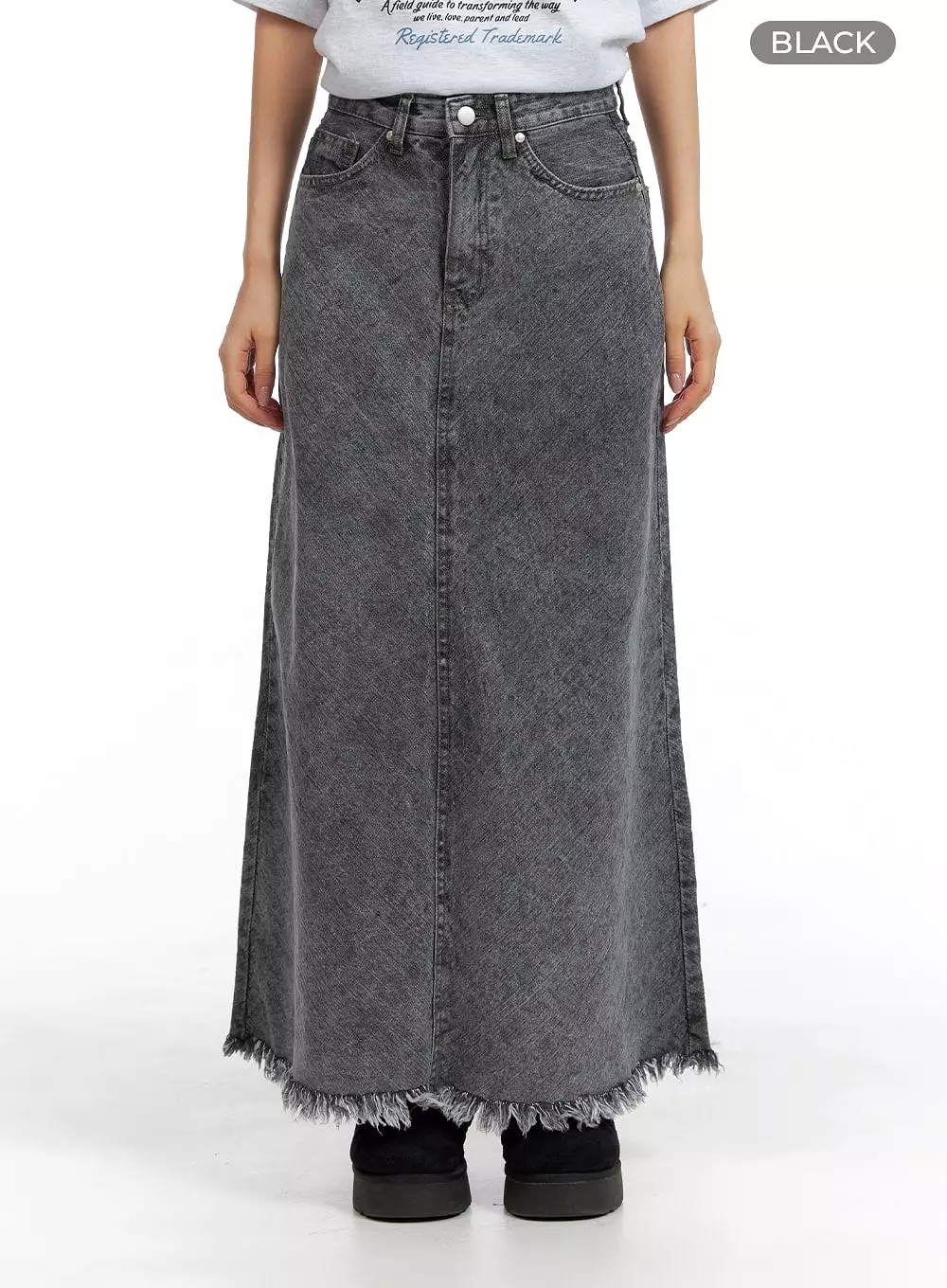 Denim Maxi Skirt - Distressed CM408