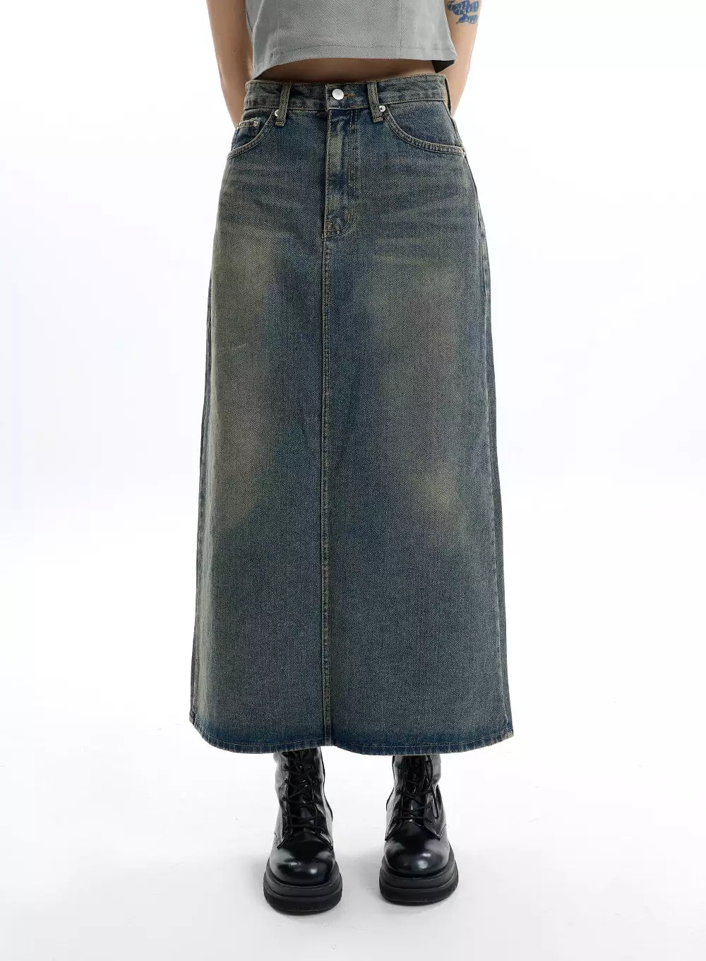 Denim Maxi Skirt Split - IF413