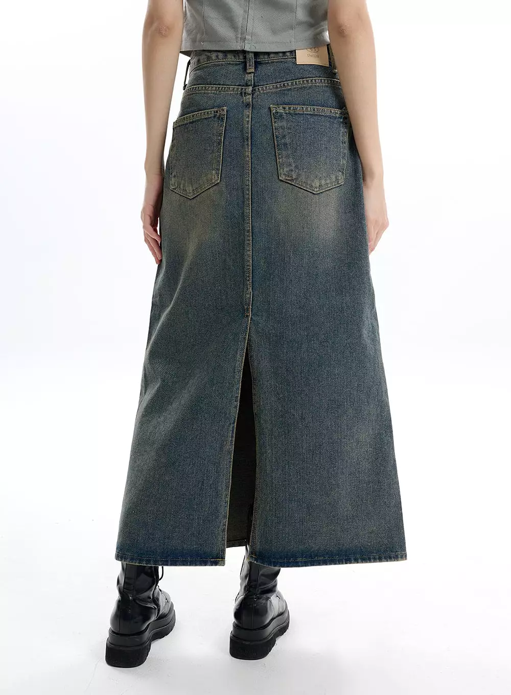 Denim Maxi Skirt Split - IF413