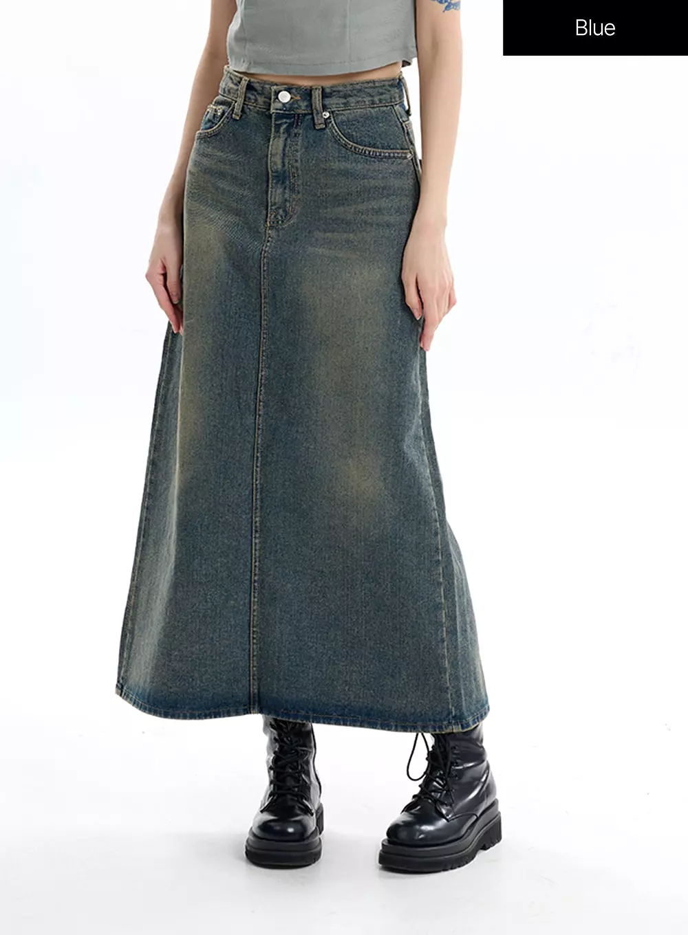 Denim Maxi Skirt Split - IF413