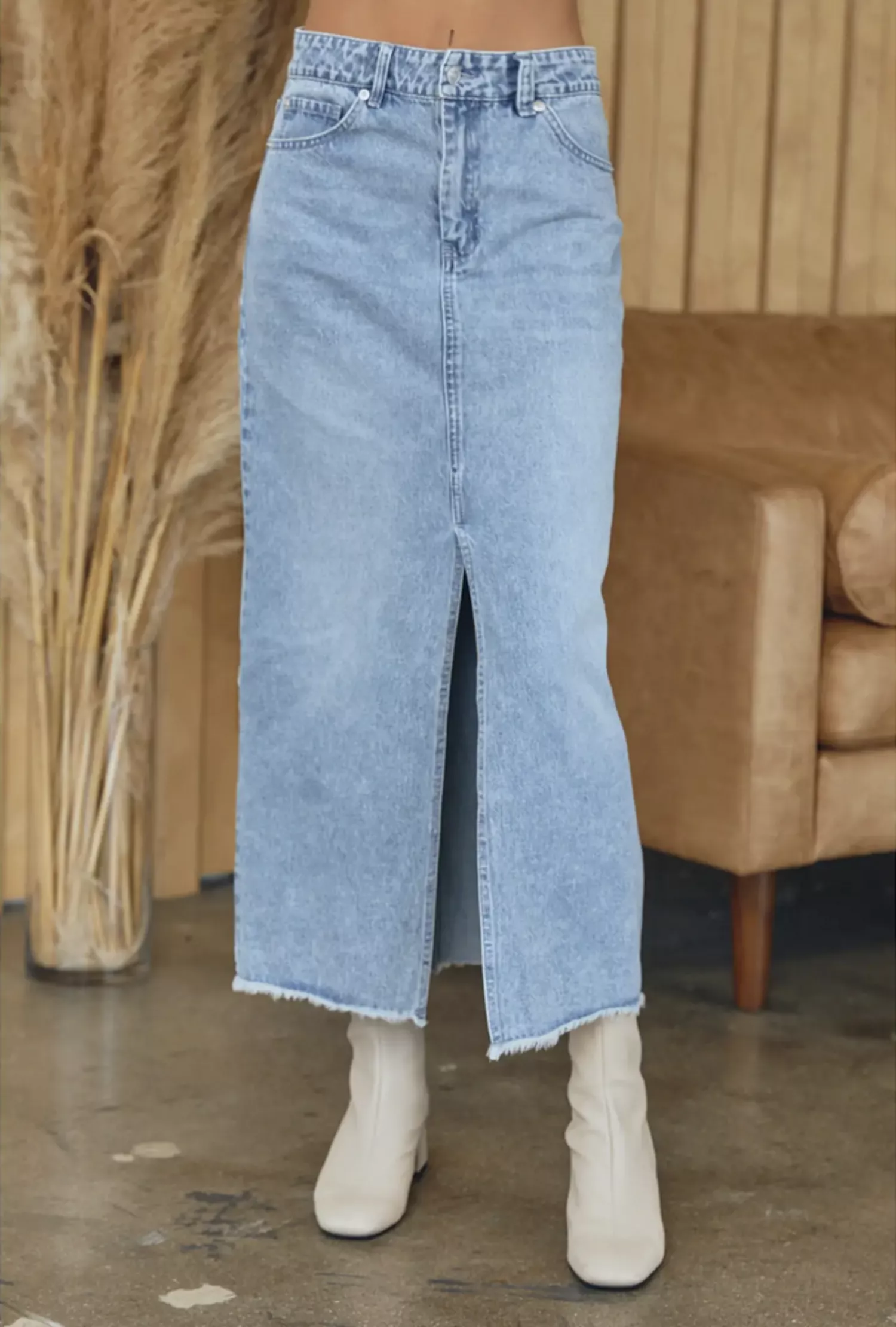 Denim Midi Skirt - Close Call