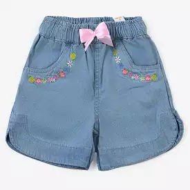 Denim shorts for girls - Floral Ice Blue