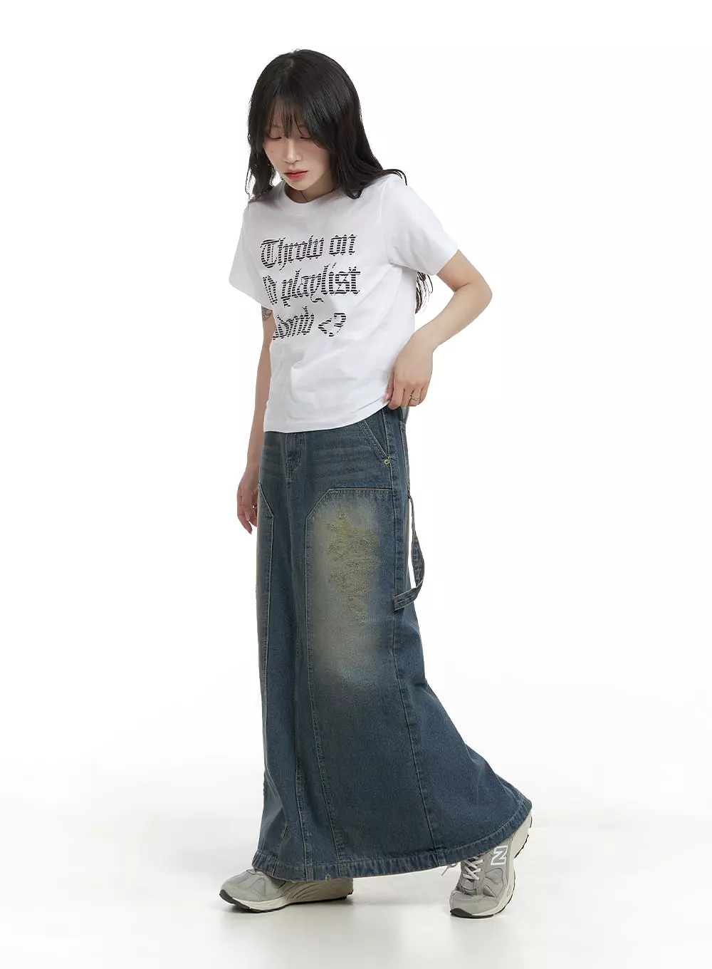 Destroyed Denim Maxi Skirt