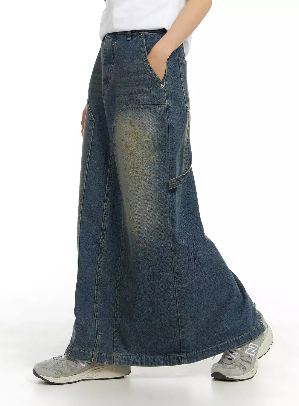 Destroyed Denim Maxi Skirt