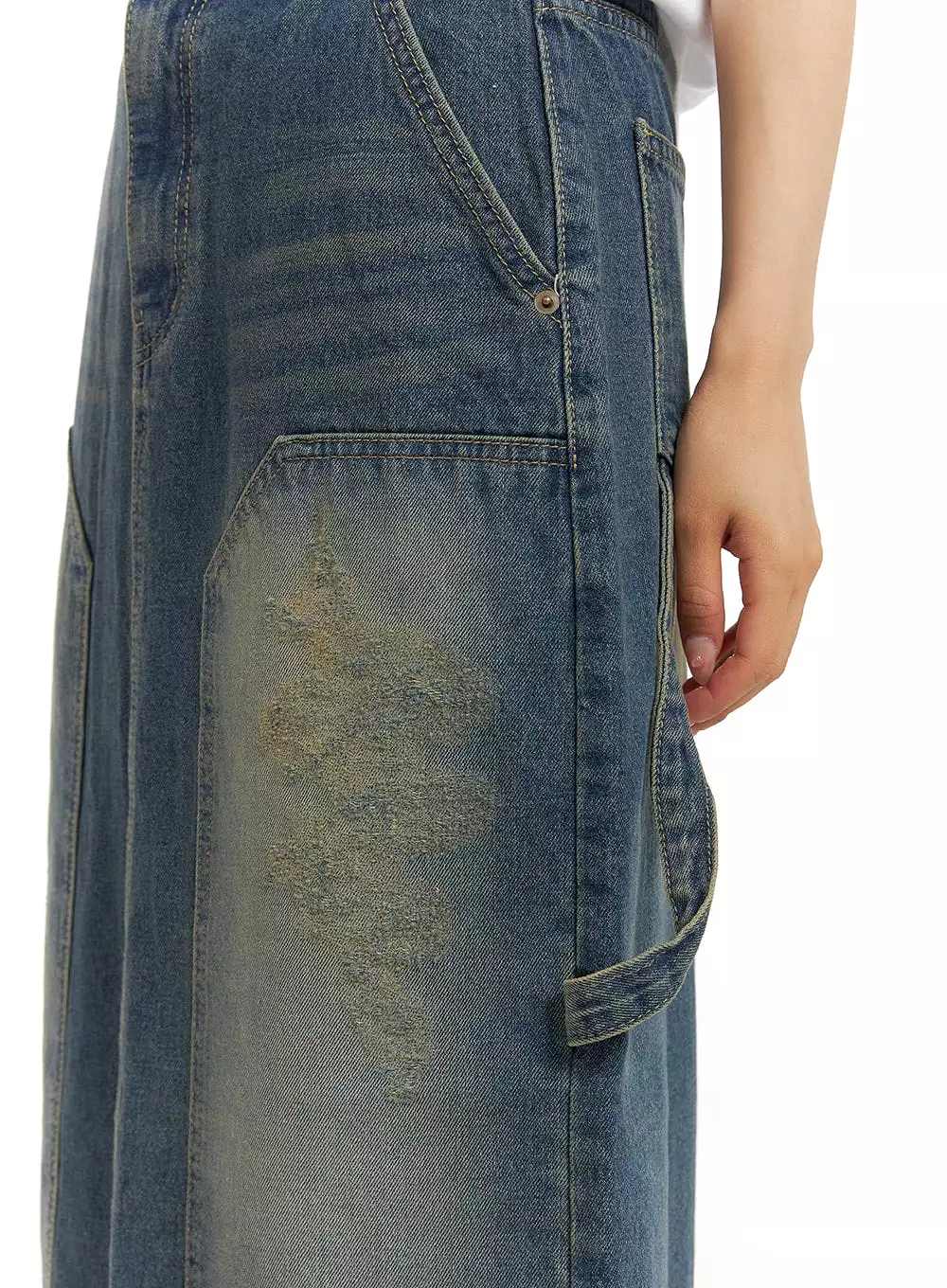 Destroyed Denim Maxi Skirt