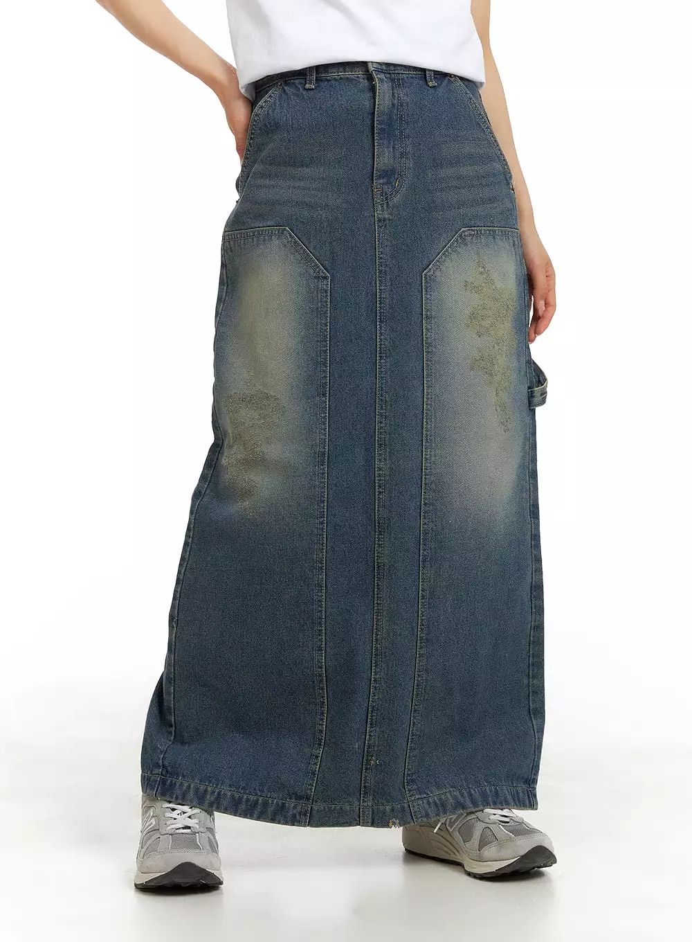 Destroyed Denim Maxi Skirt