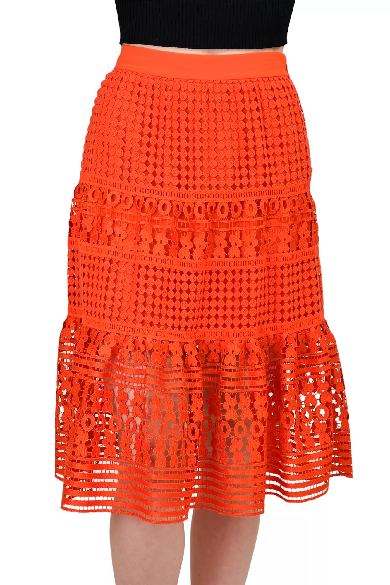 Diane von Furstenberg Orange Lace A Line Midi Skirt Size 2 - Buy Online Now