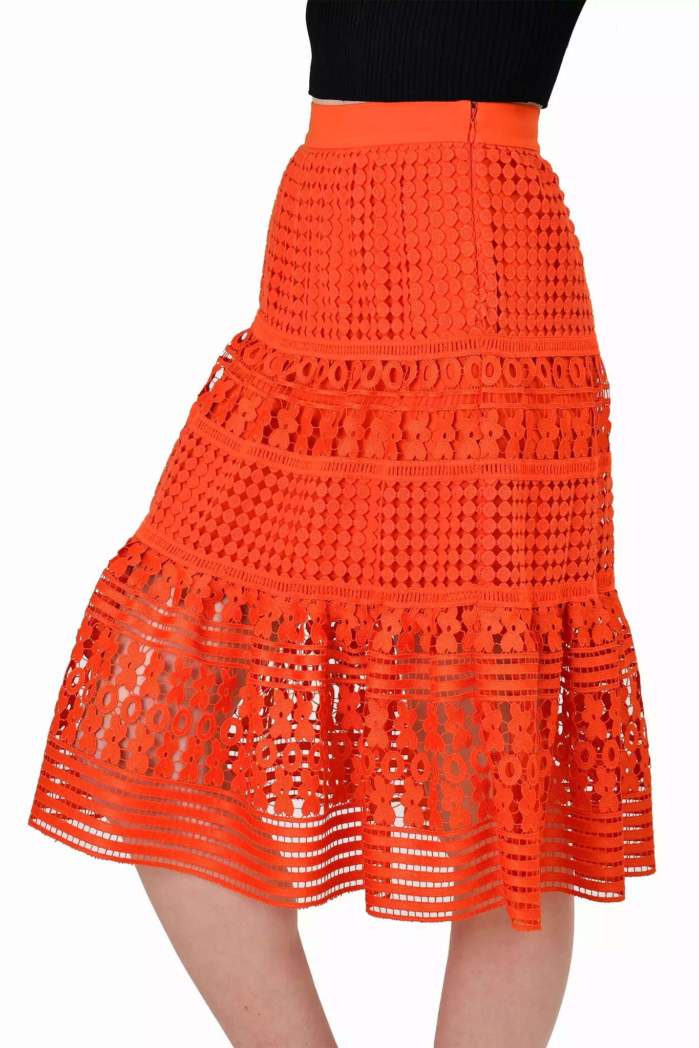 Diane von Furstenberg Orange Lace A Line Midi Skirt Size 2 - Buy Online Now