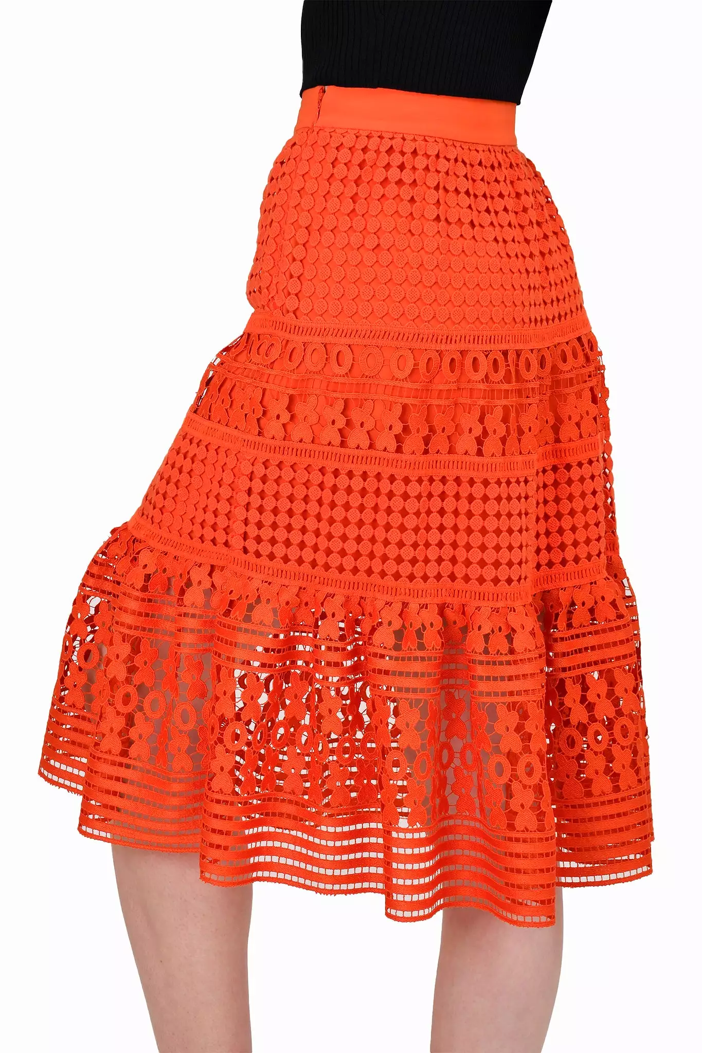 Diane von Furstenberg Orange Lace A Line Midi Skirt Size 2 - Buy Online Now