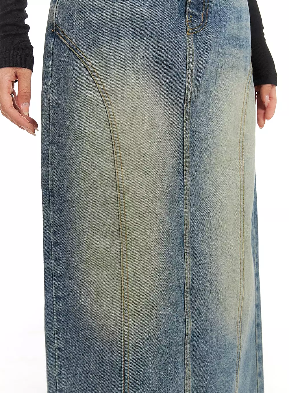 Distressed Denim Maxi Skirt - Shop CA403 Today!