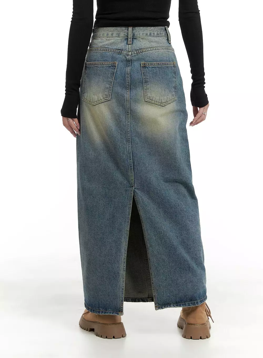 Distressed Denim Maxi Skirt - Shop CA403 Today!