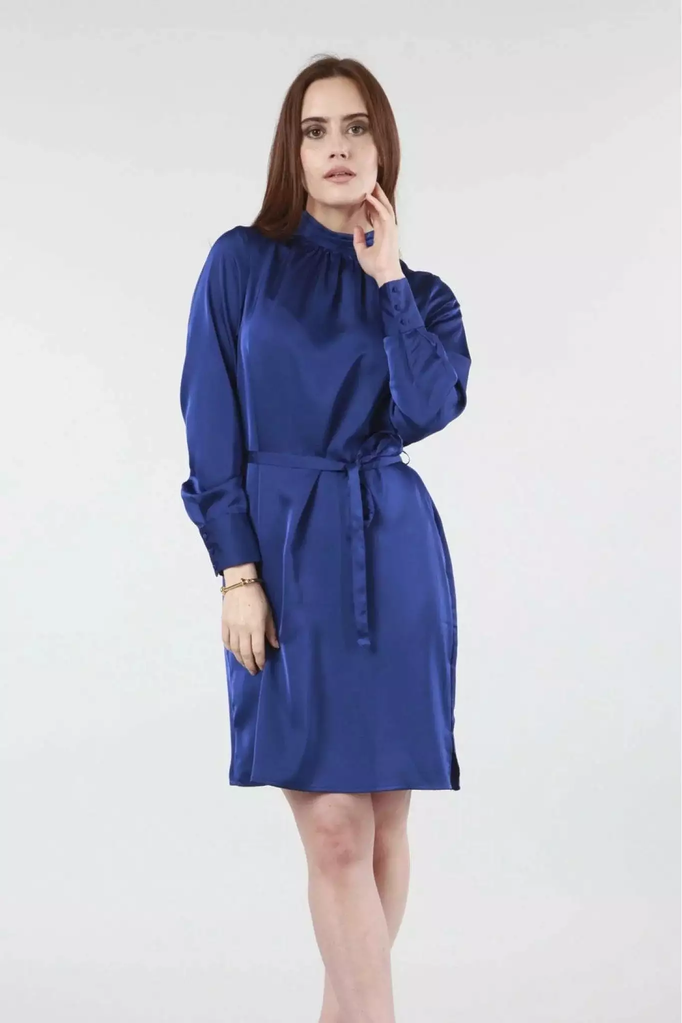 Double Royal Blue Belted Shift Dress.