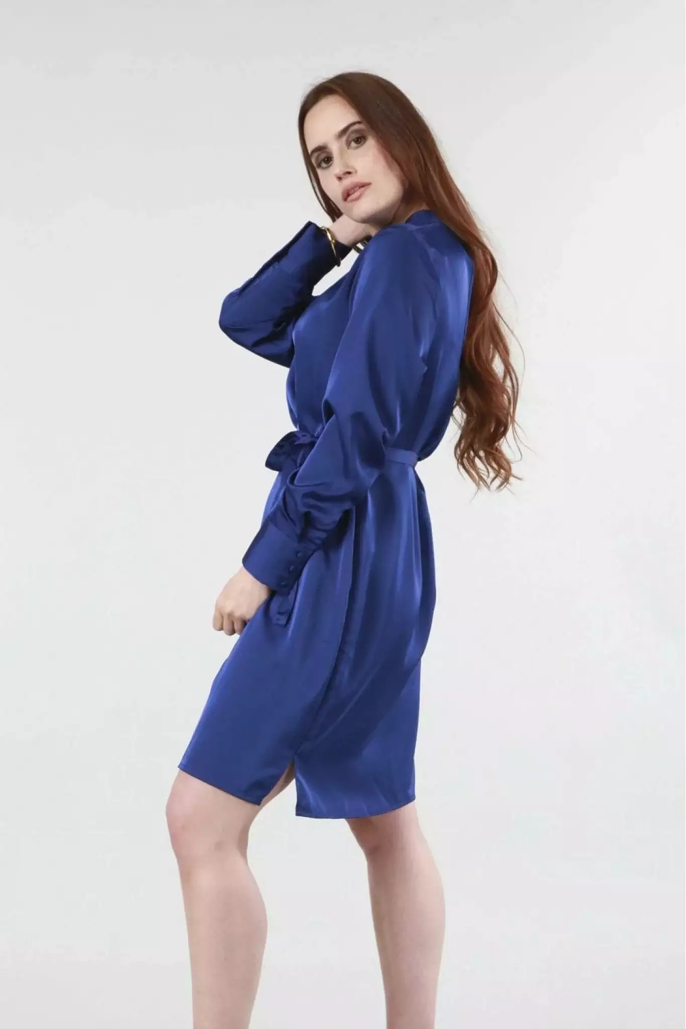 Double Royal Blue Belted Shift Dress.