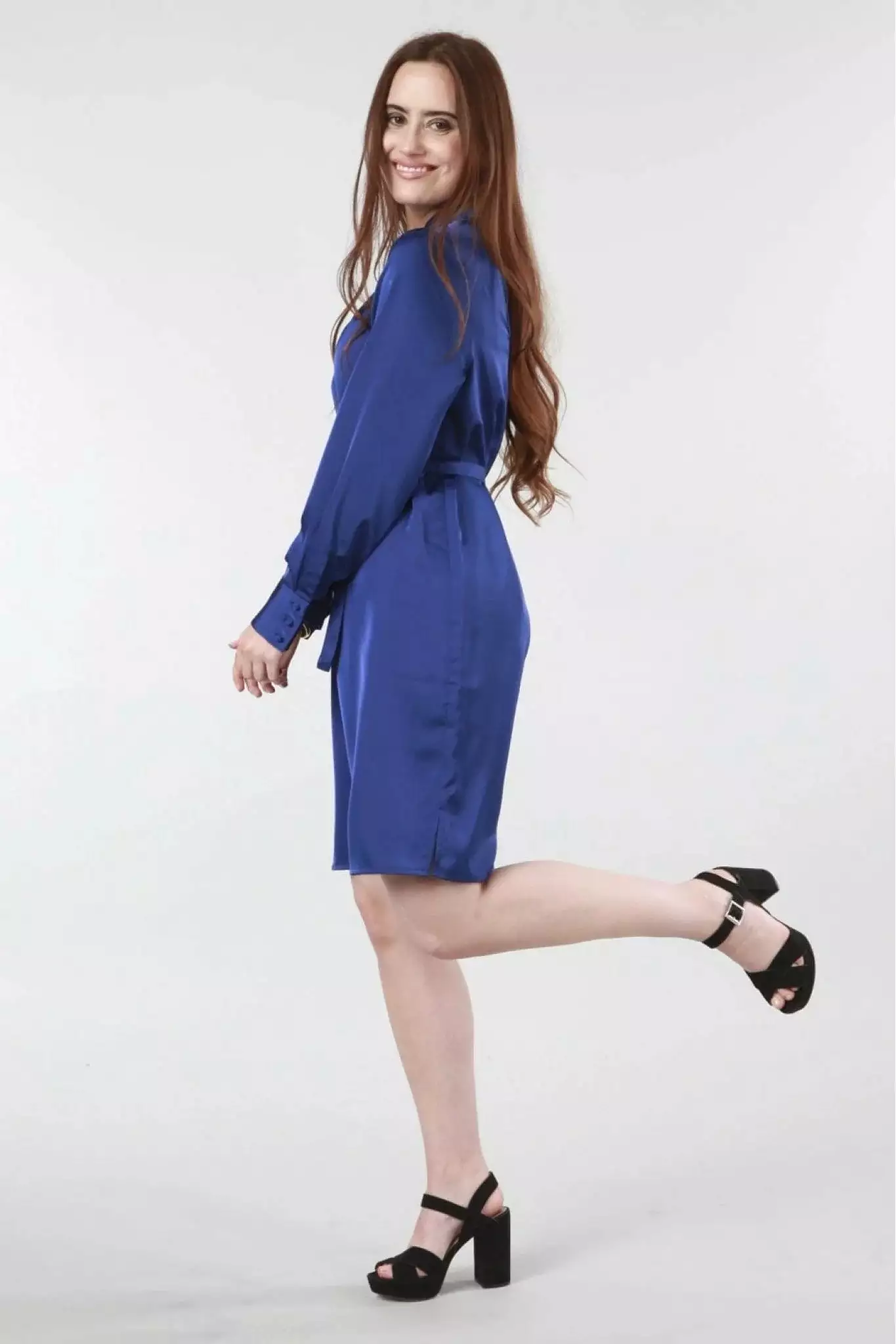 Double Royal Blue Belted Shift Dress.