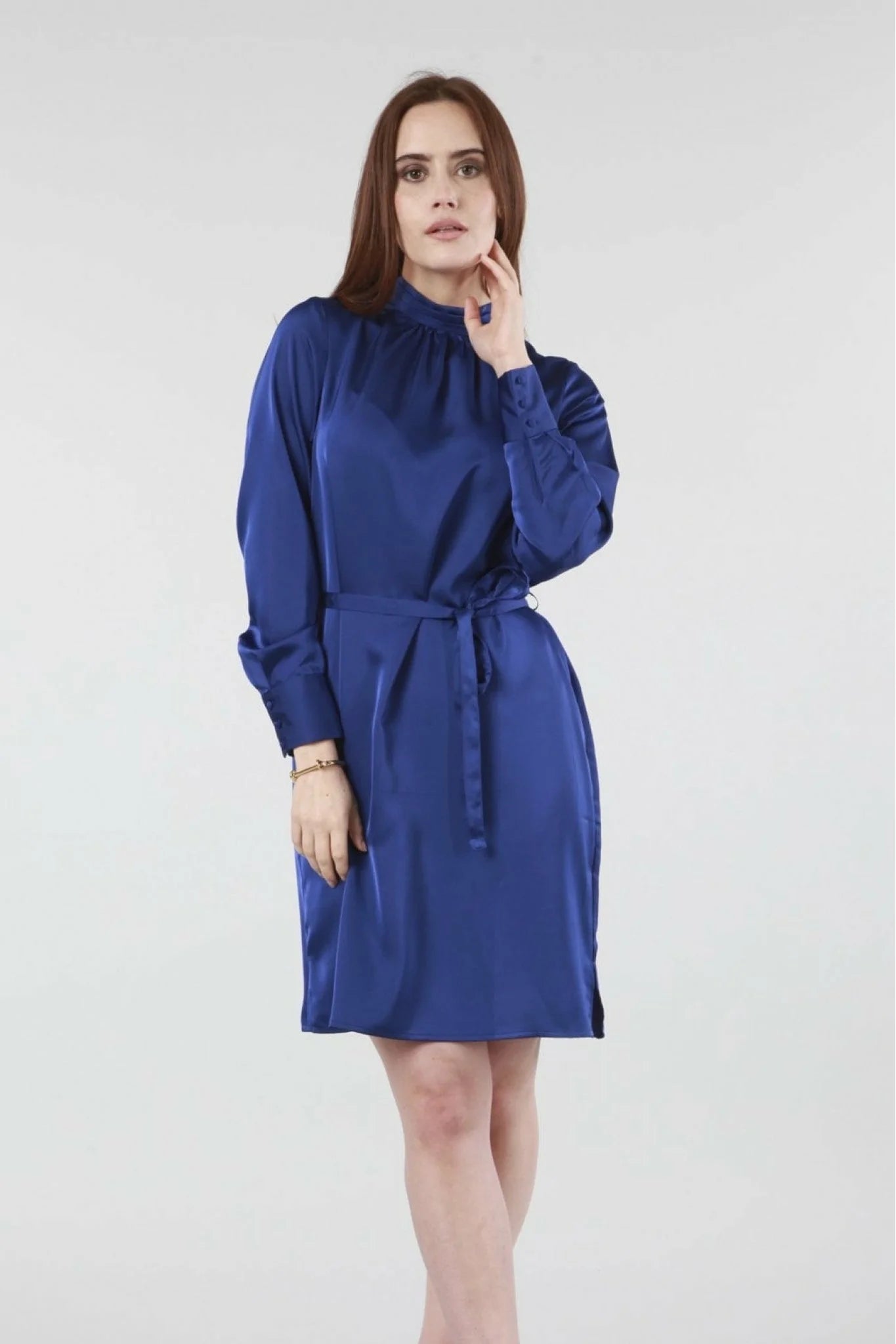 Double Second Blue Shift Dress Belted