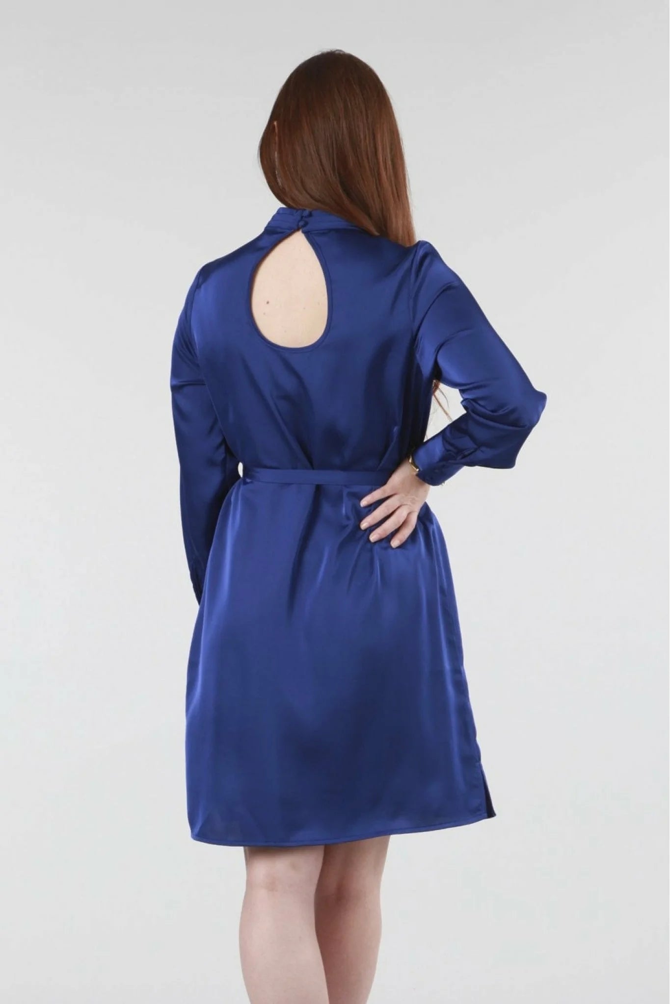 Double Second Blue Shift Dress Belted