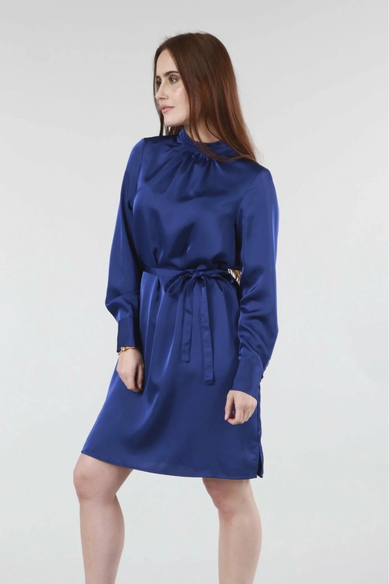 Double Second Blue Shift Dress Belted