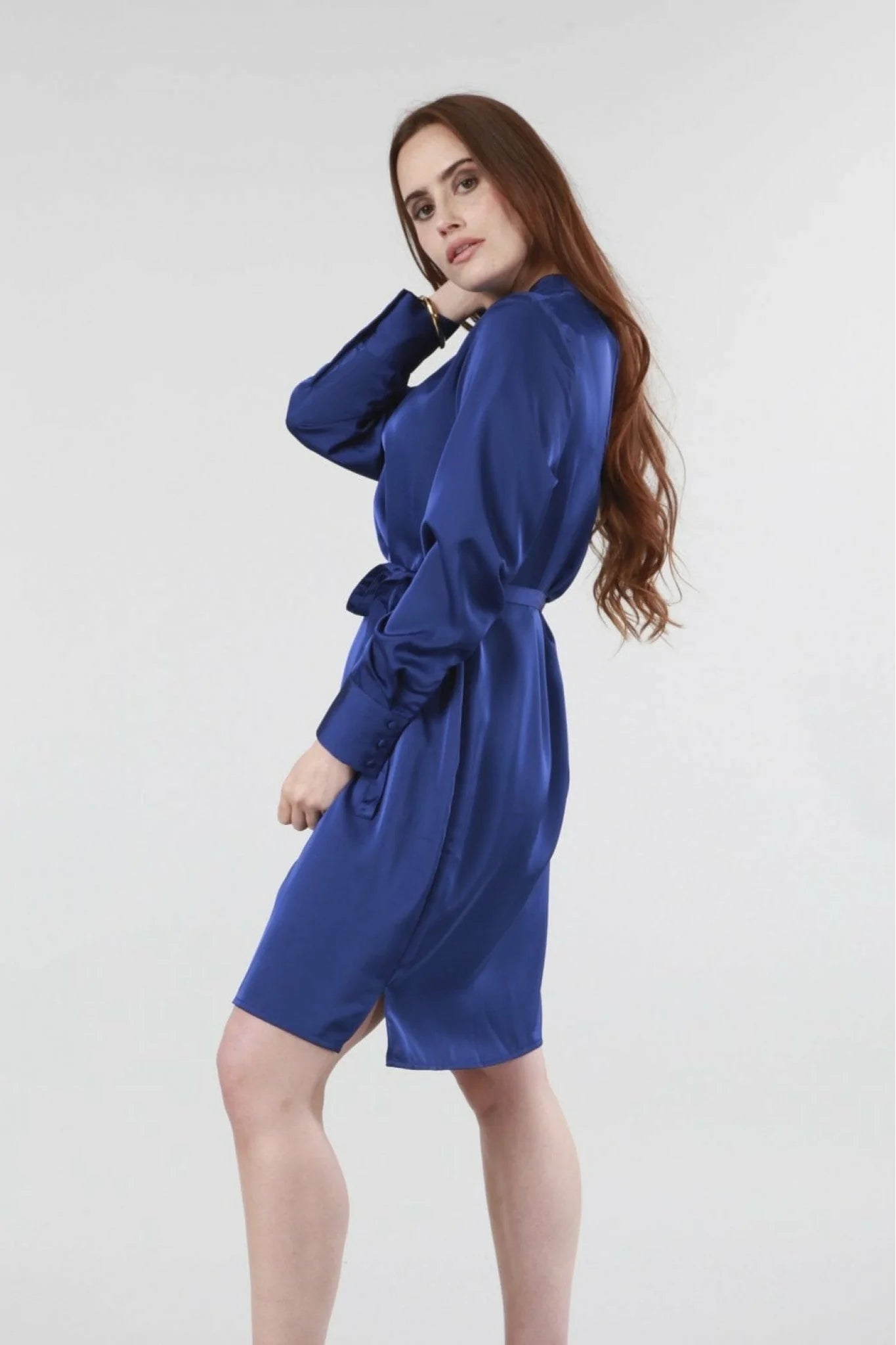 Double Second Blue Shift Dress Belted