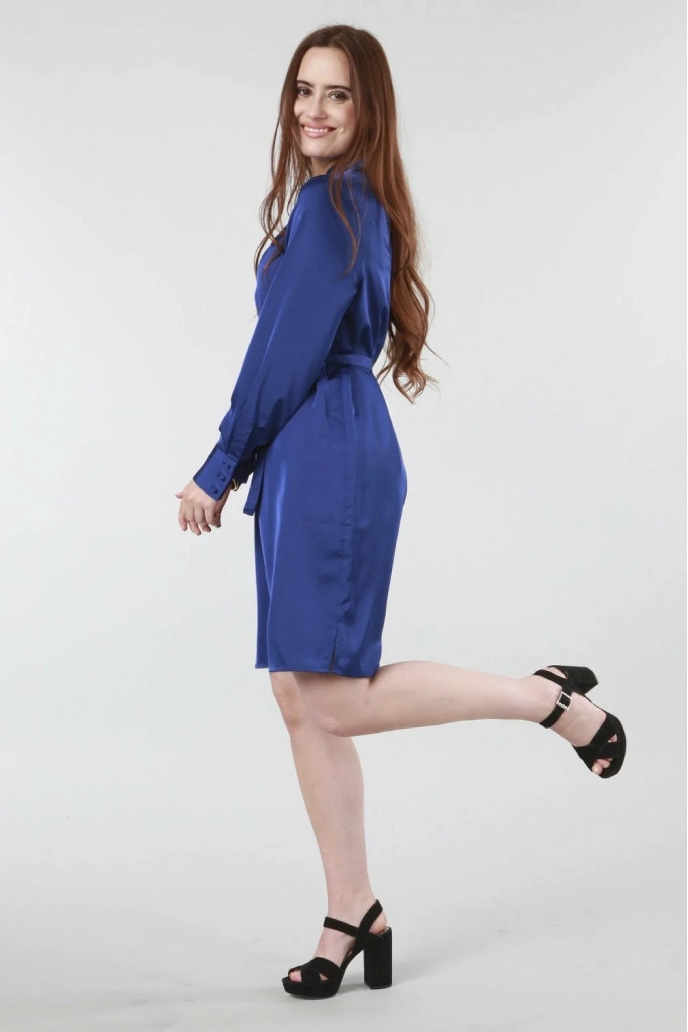 Double Second Blue Shift Dress Belted