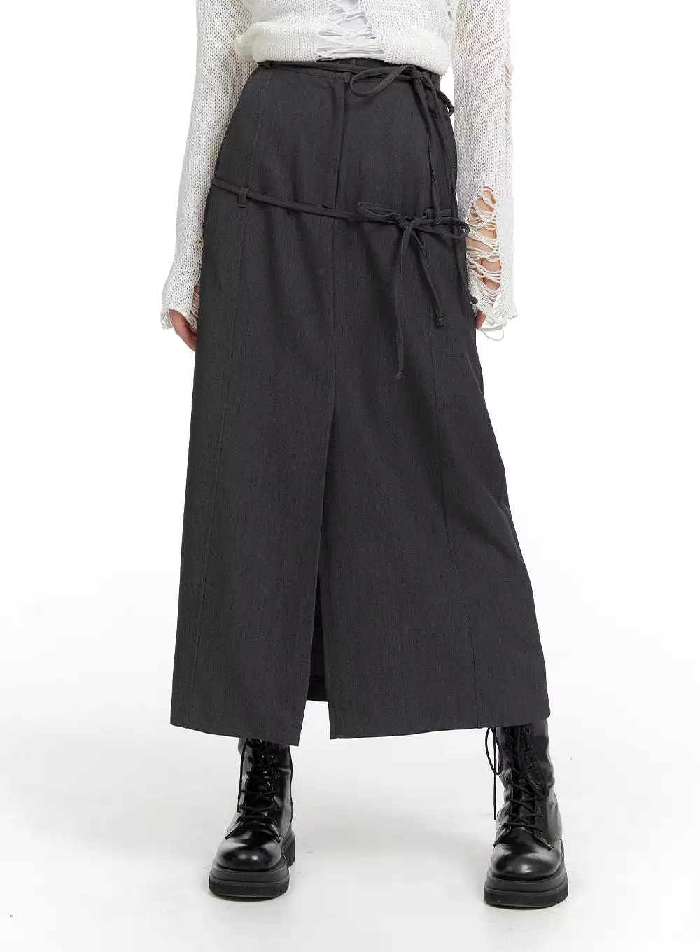 Drawstring Maxi Skirt with Front Split - CF420