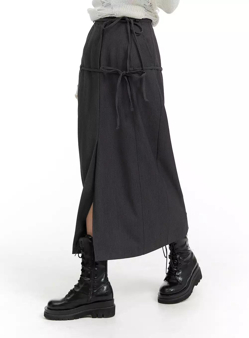 Drawstring Maxi Skirt with Front Split - CF420