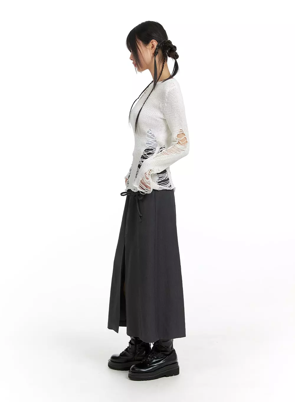 Drawstring Maxi Skirt with Front Split - CF420