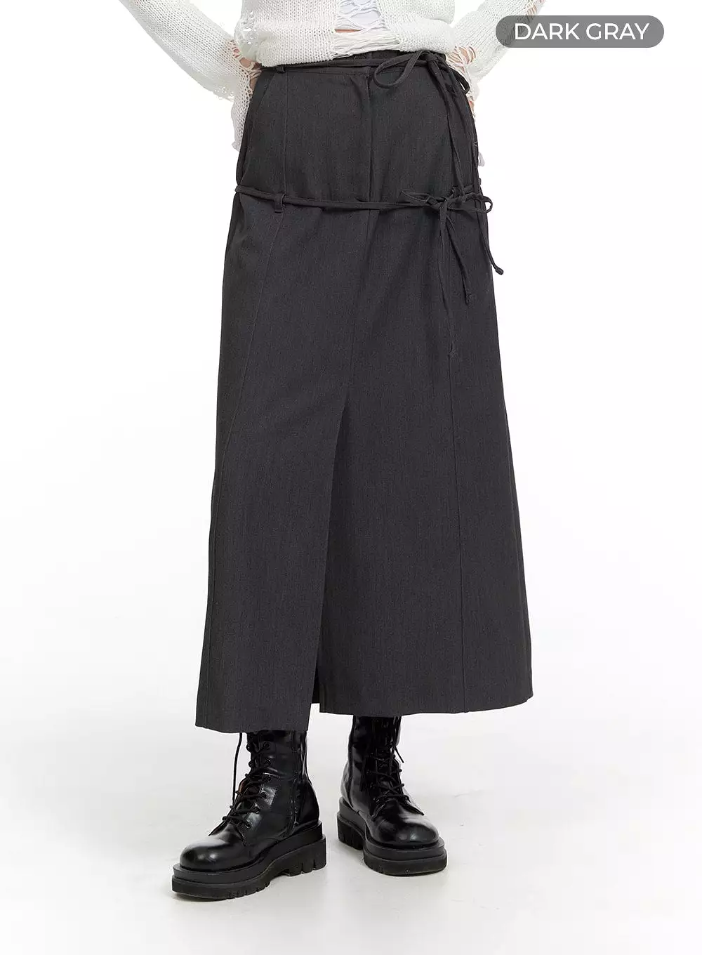 Drawstring Maxi Skirt with Front Split - CF420