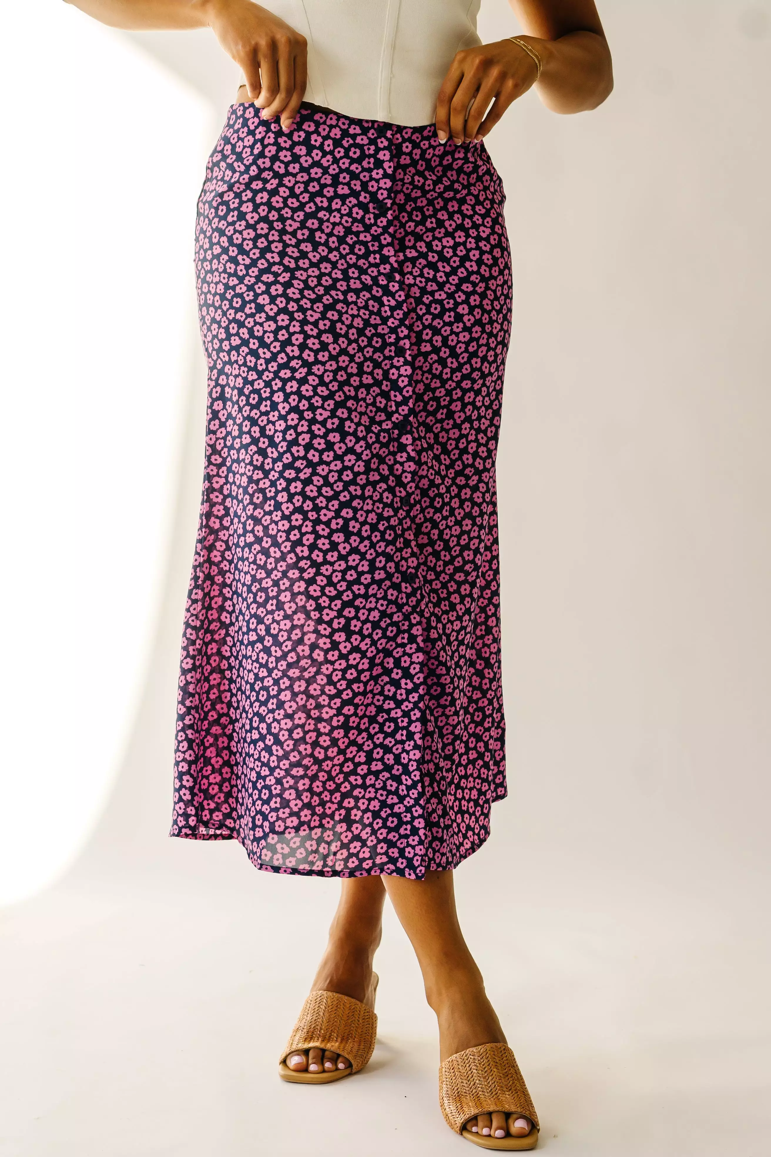 Ellston Floral Button-Down Maxi Skirt - Navy + Pink | Shop Now