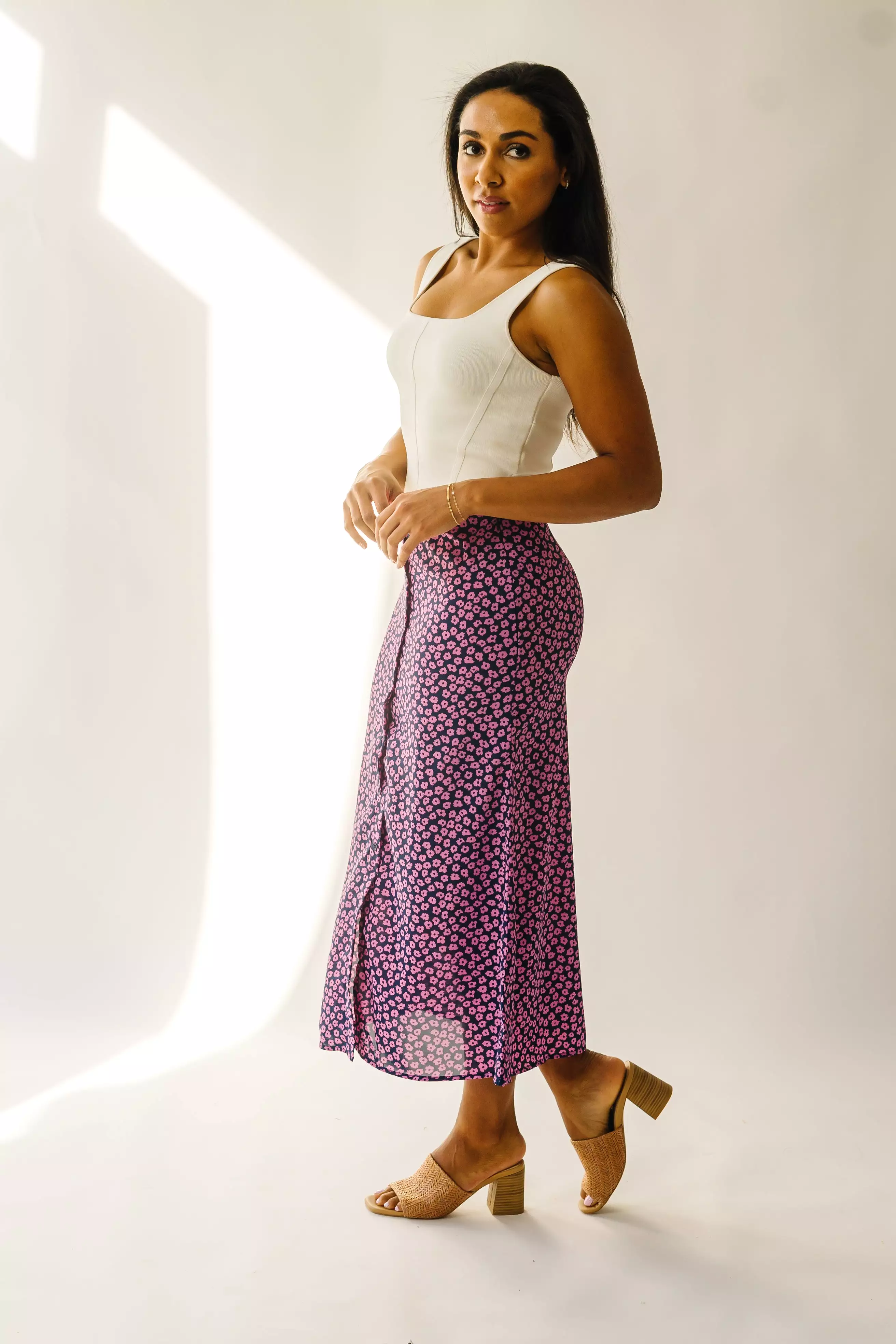 Ellston Floral Button-Down Maxi Skirt - Navy + Pink | Shop Now