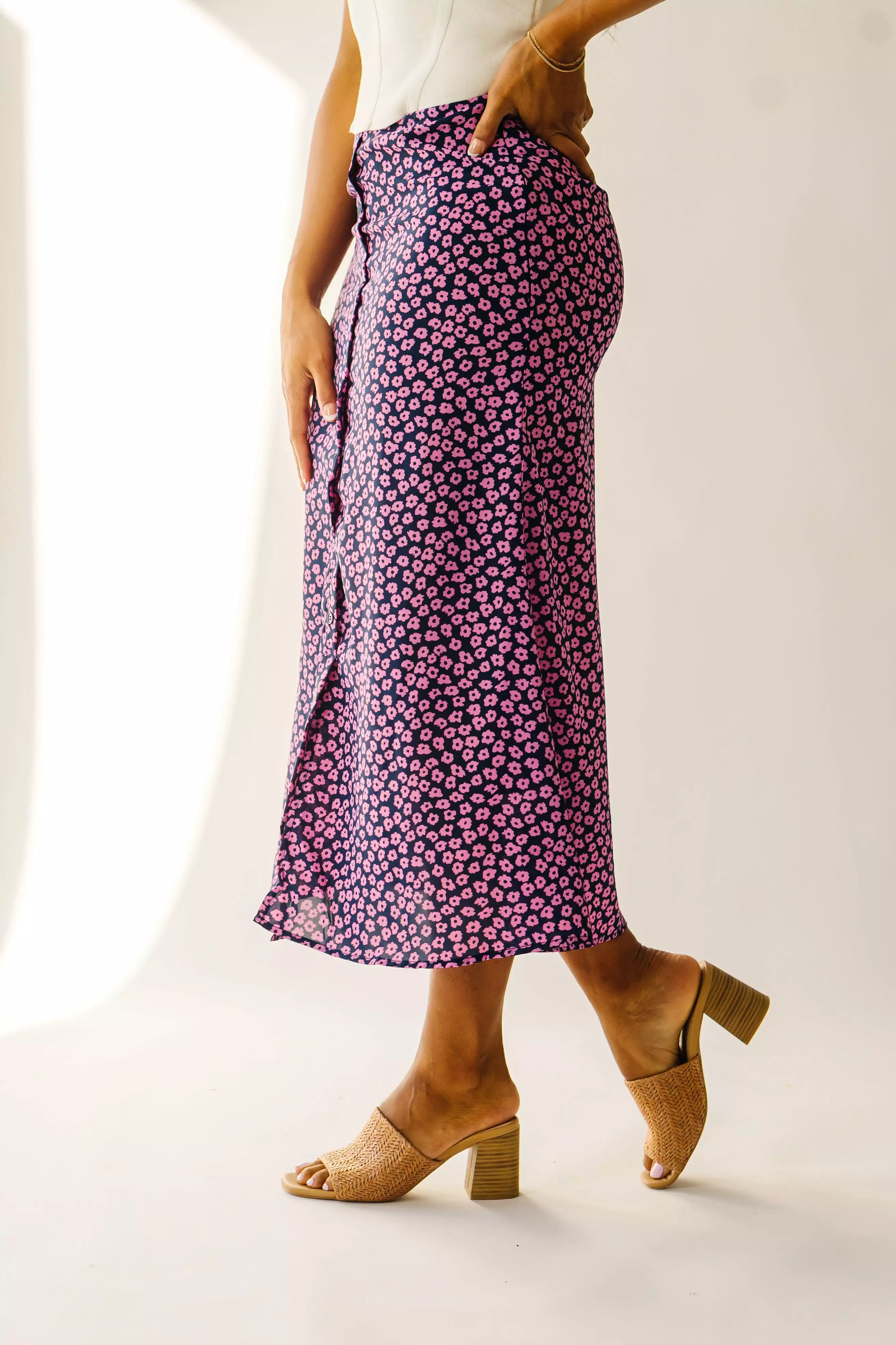 Ellston Floral Button-Down Maxi Skirt - Navy + Pink | Shop Now