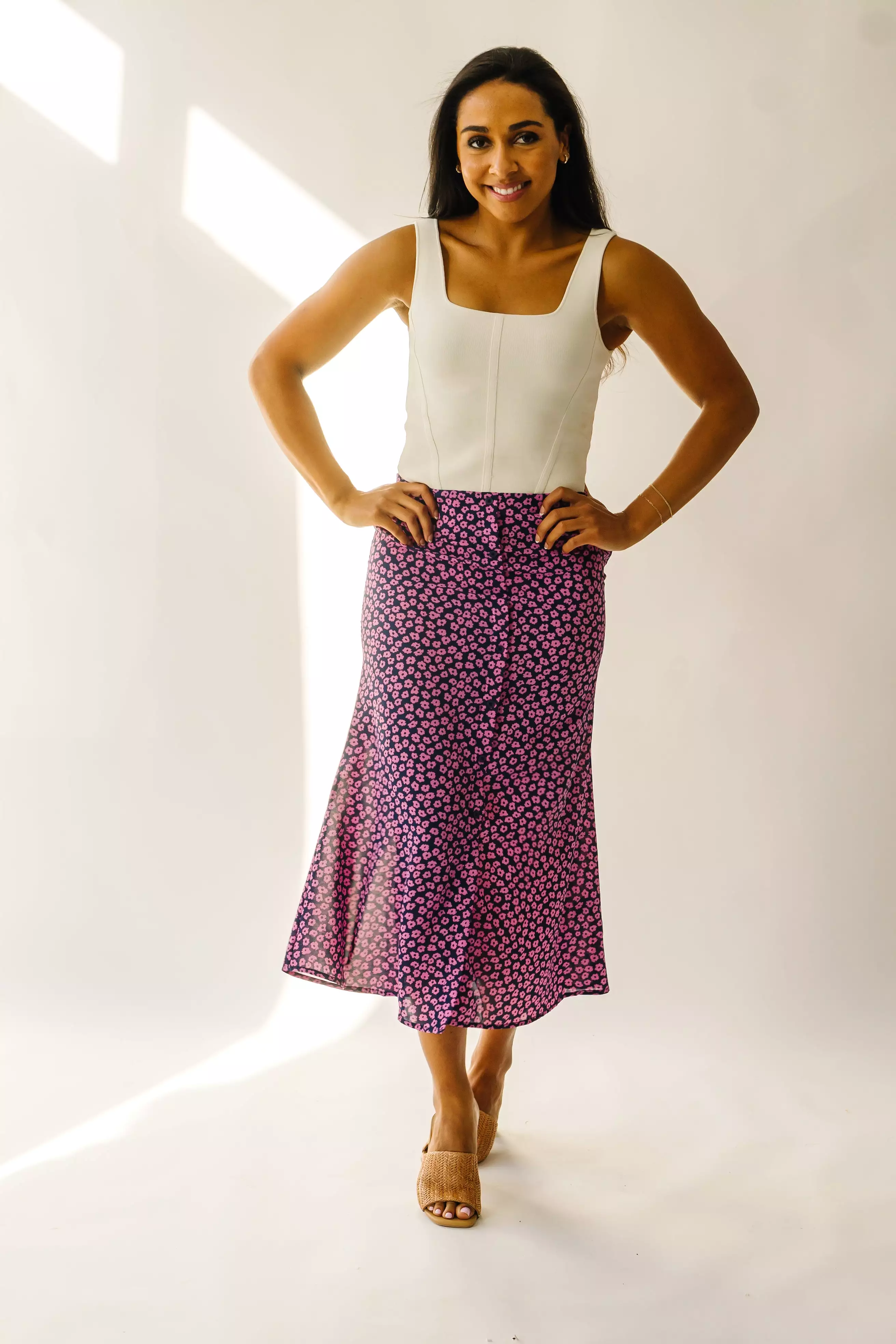 Ellston Floral Button-Down Maxi Skirt - Navy + Pink | Shop Now