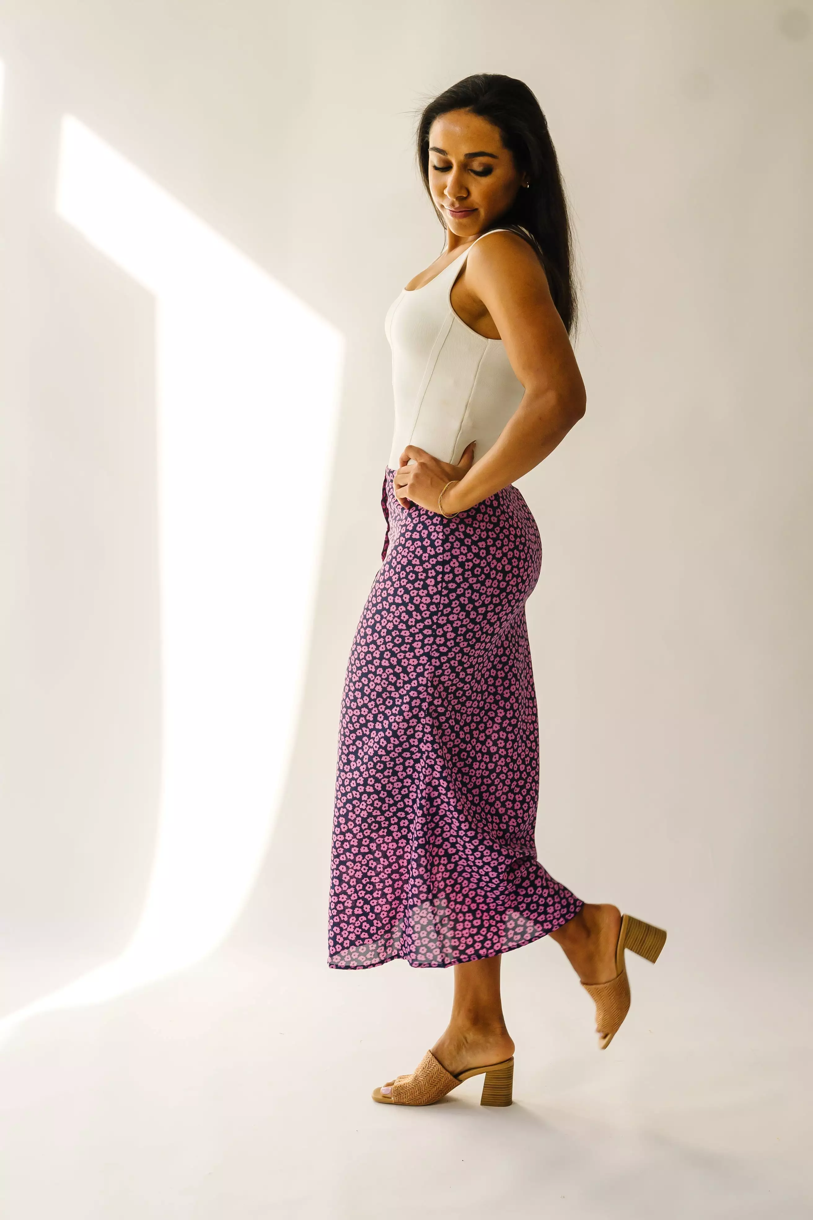 Ellston Floral Button-Down Maxi Skirt - Navy + Pink | Shop Now