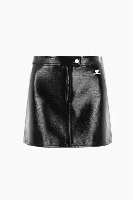 Embellished vinyl miniskirt with embroidered logo