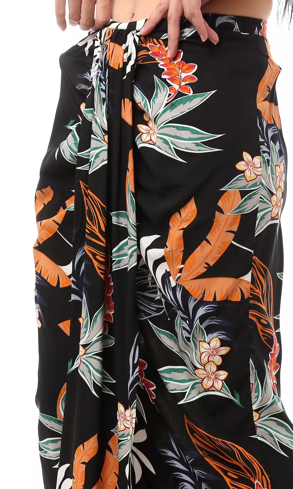 Floral Black Polyester Midi Skirt