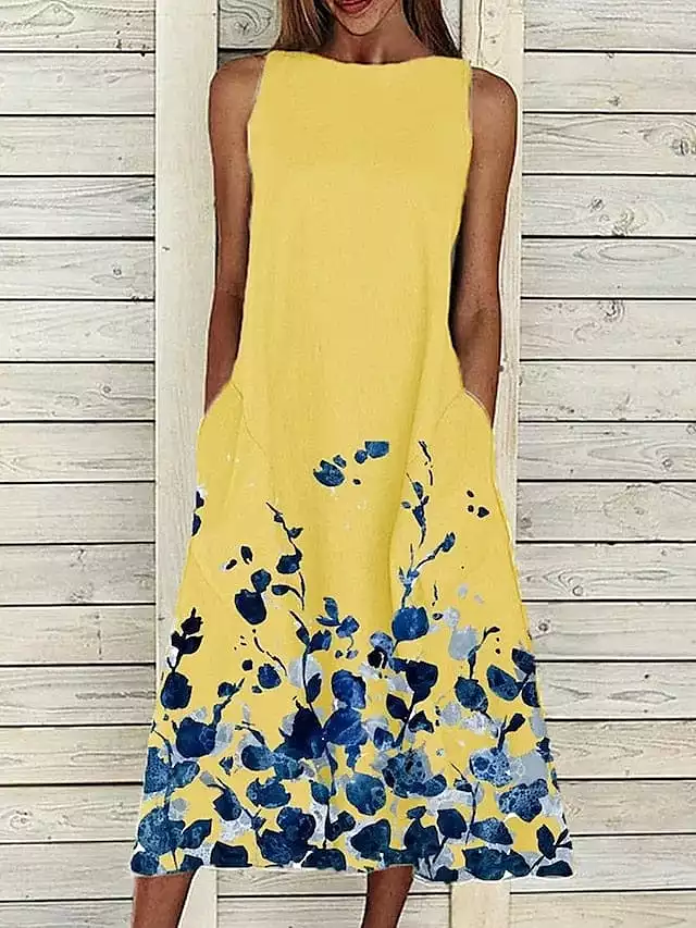 Floral Print Sleeveless Midi Shift Dress for Women