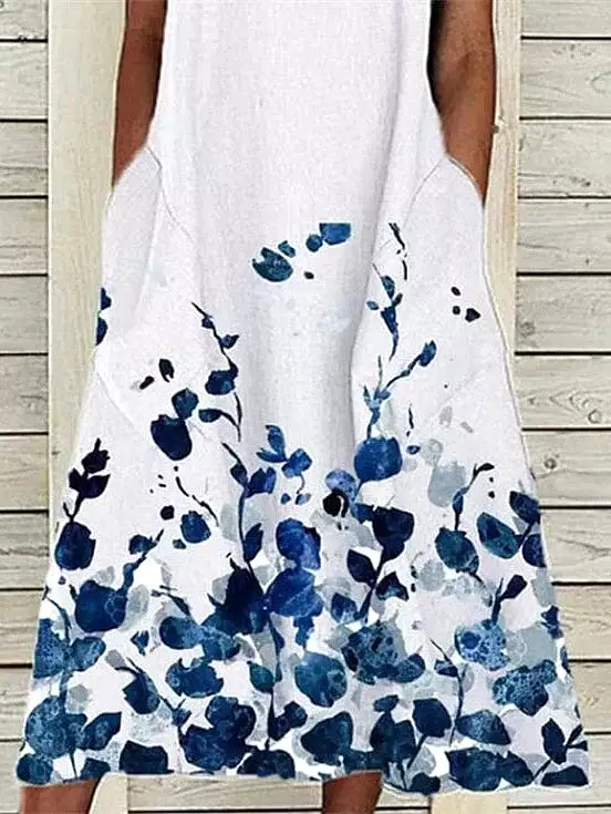 Floral Print Sleeveless Midi Shift Dress for Women