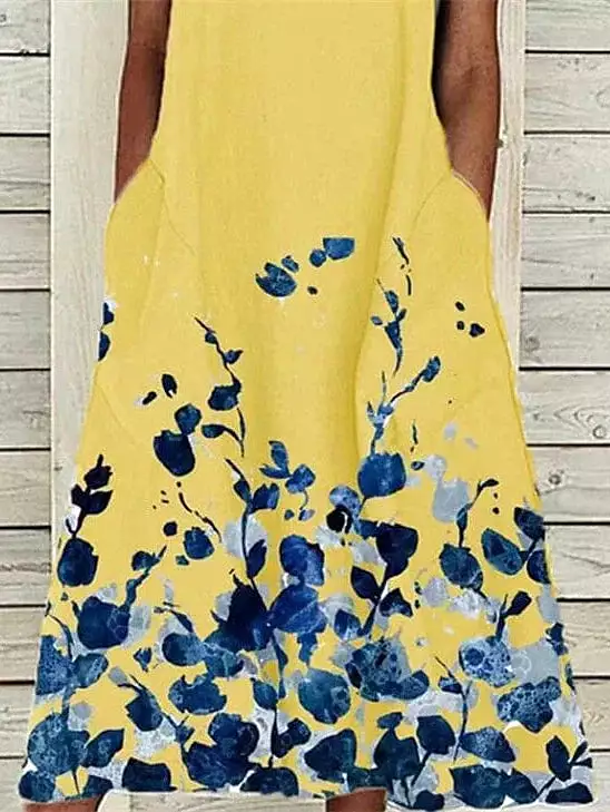 Floral Print Sleeveless Midi Shift Dress for Women