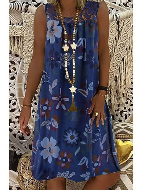 Floral Print Sleeveless Shift Dress - Multiple Colors & Sizes.