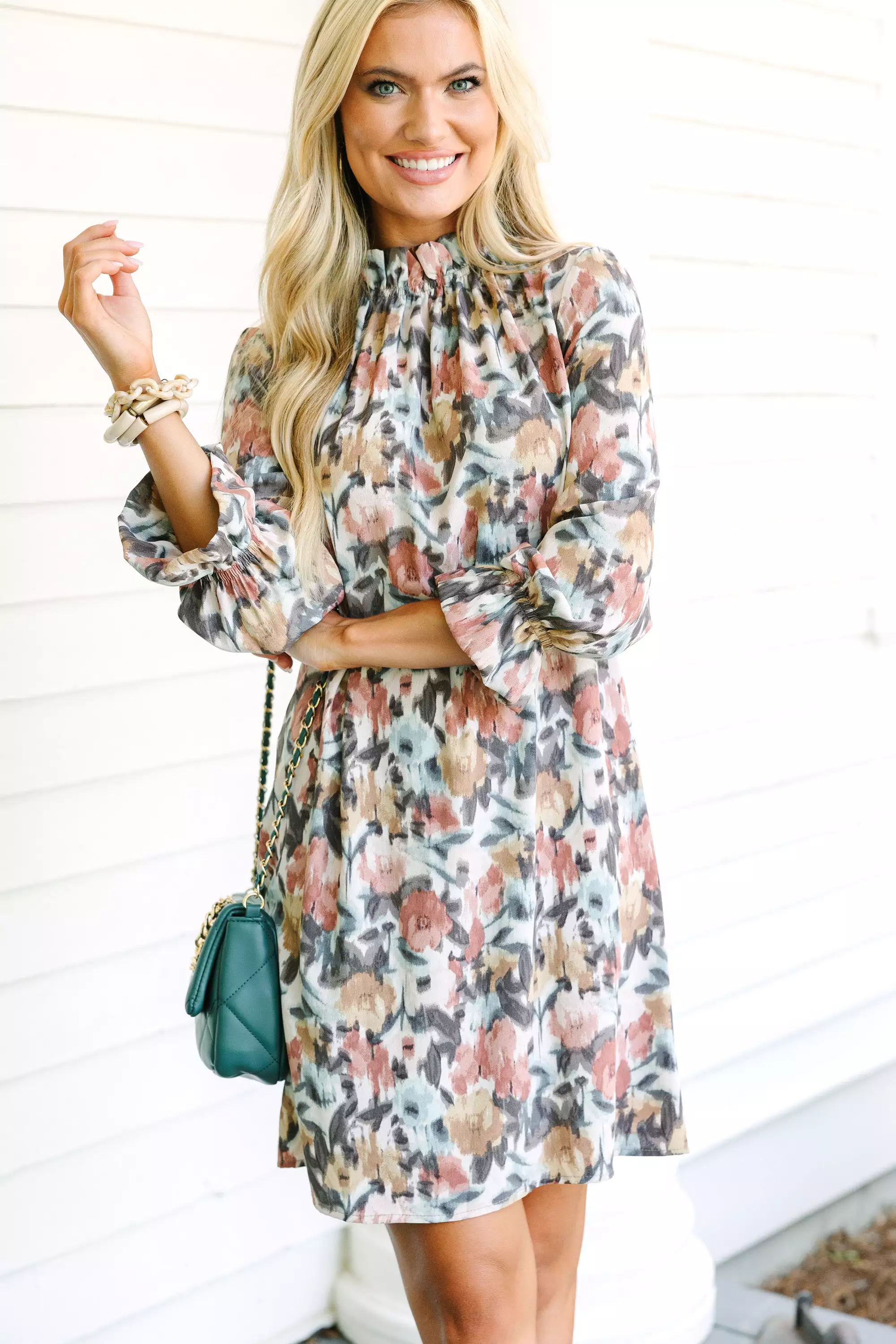 Floral Shift Dress - Beauty and Brains Cinnamon Brown