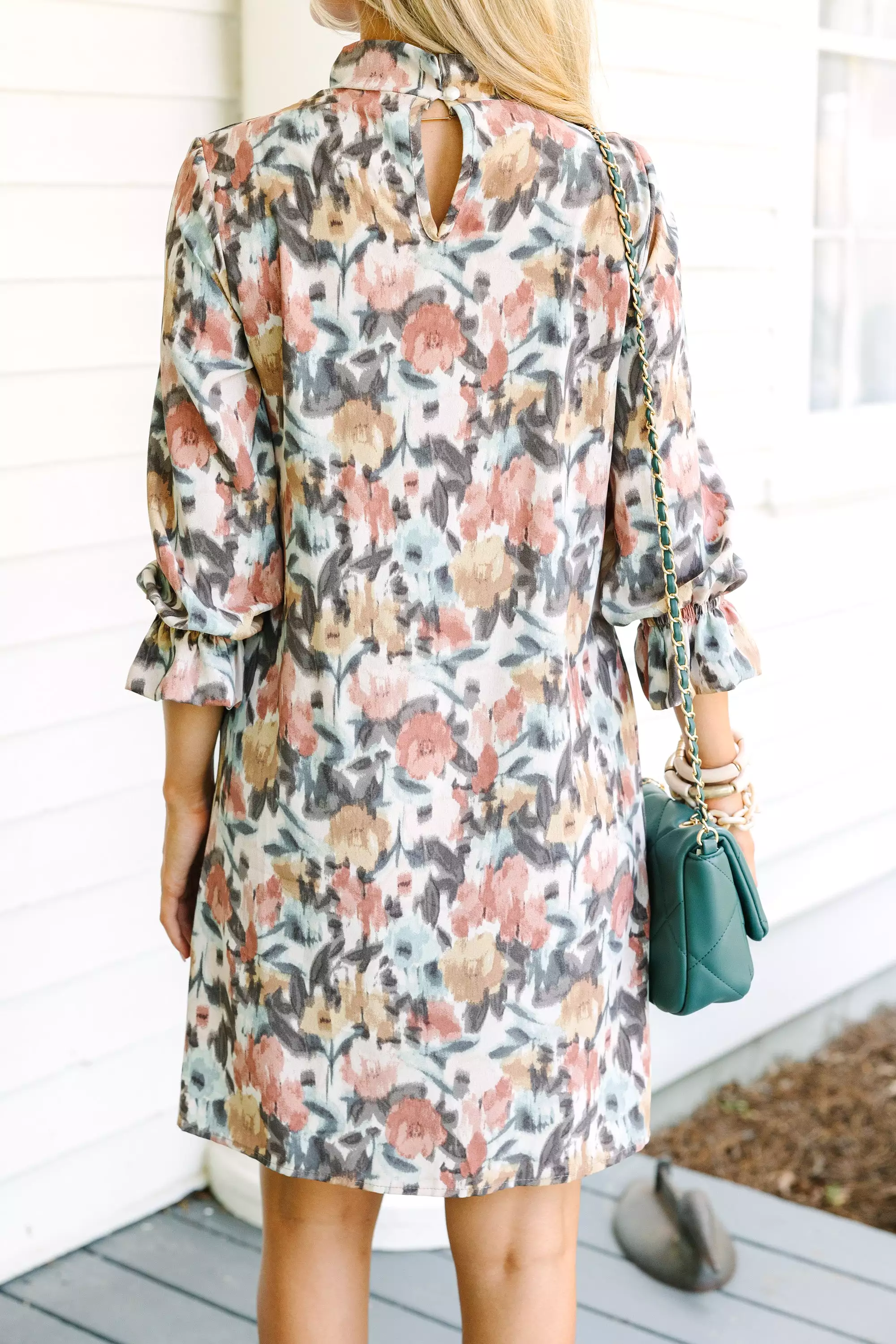 Floral Shift Dress - Beauty and Brains Cinnamon Brown