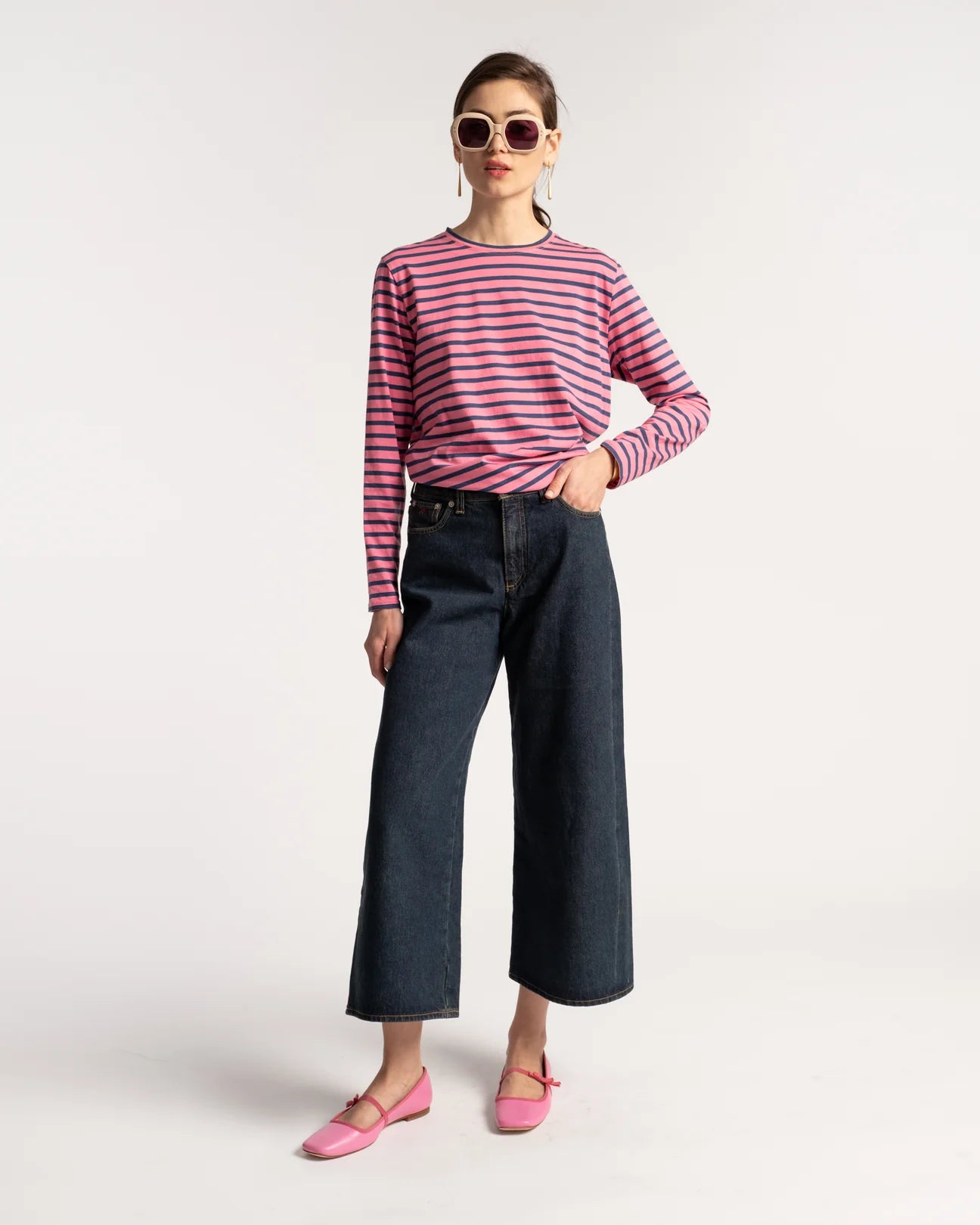 Frances Valentine Pink Oyster Navy Striped Top - Puma Cotton Thick Thin Result