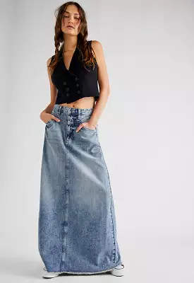 Free People Denim Maxi Skirt Indigo