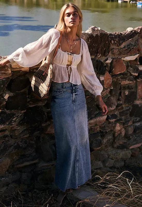 Free People Denim Maxi Skirt Indigo